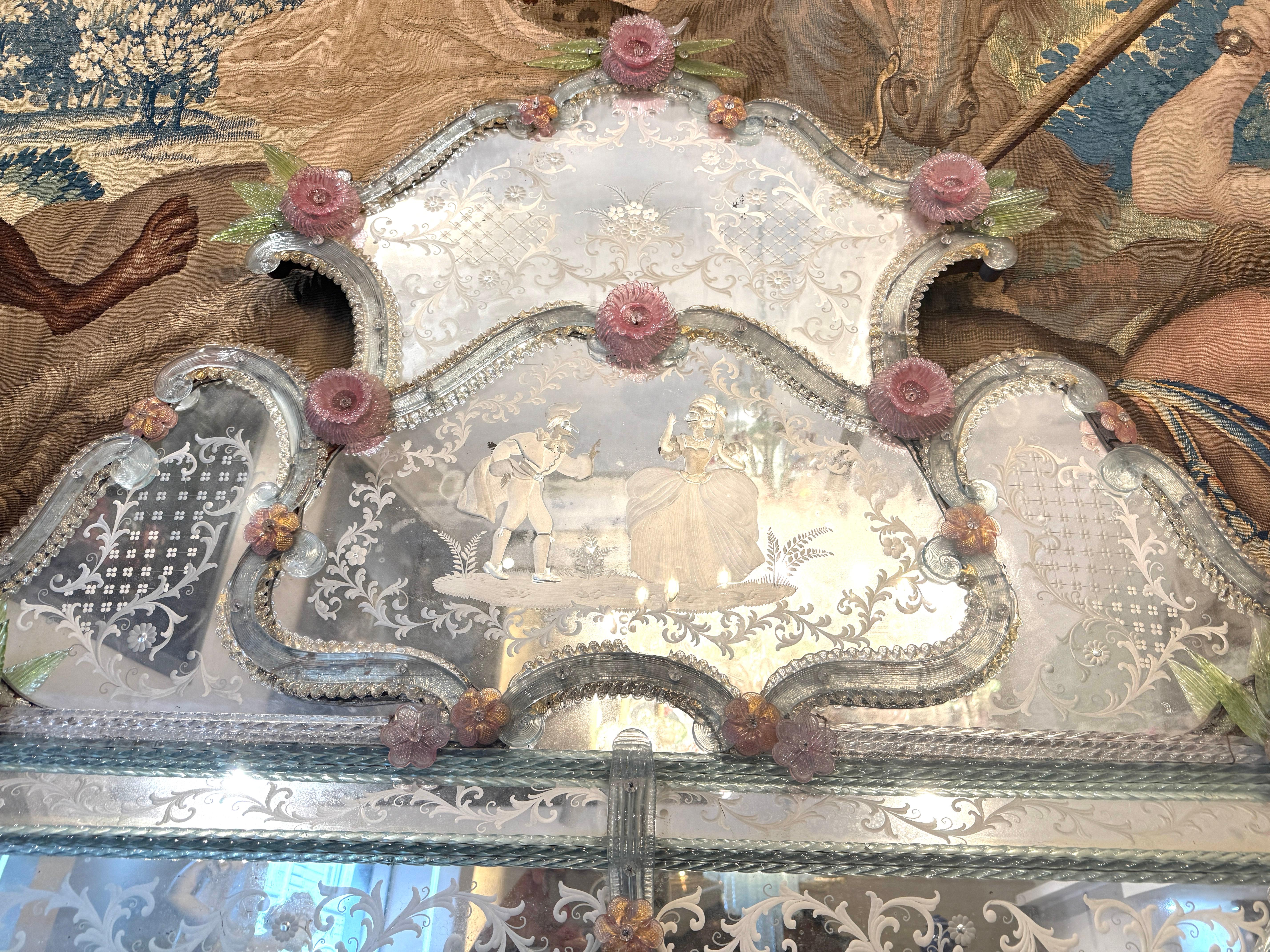 Gran veneciana excepcional  Espejo de cristal de Murano en venta 1