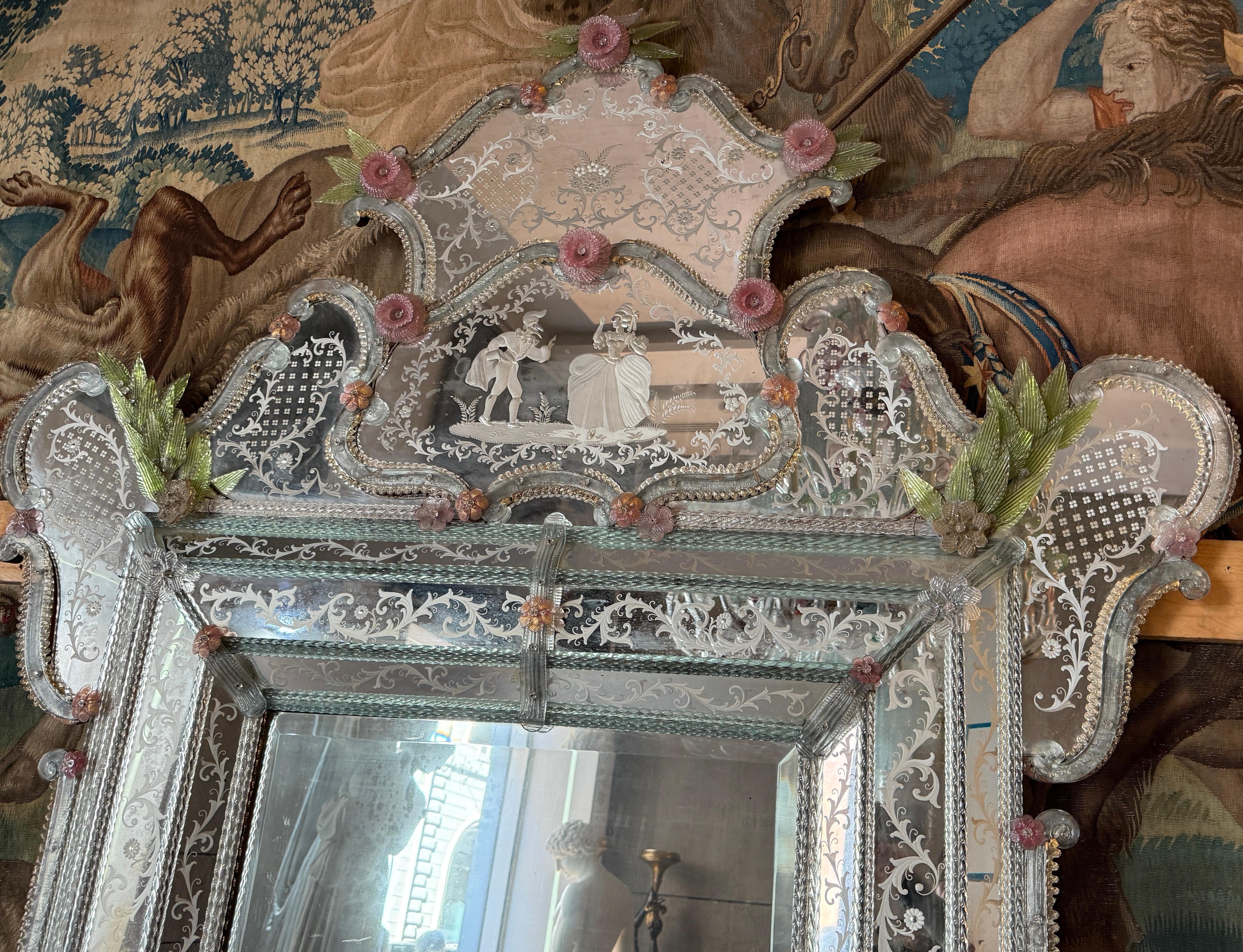 Gran veneciana excepcional  Espejo de cristal de Murano en venta 2