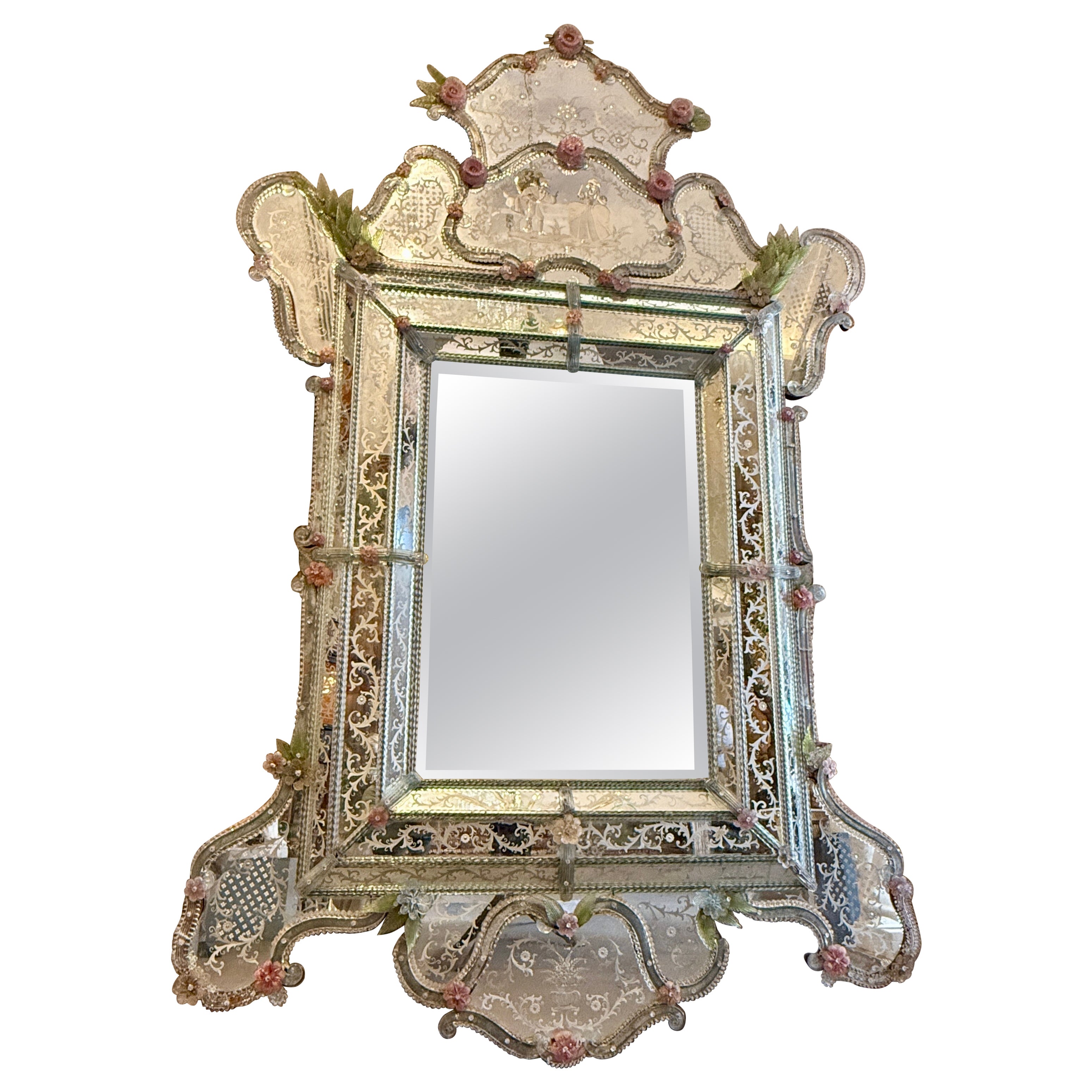Gran veneciana excepcional  Espejo de cristal de Murano en venta