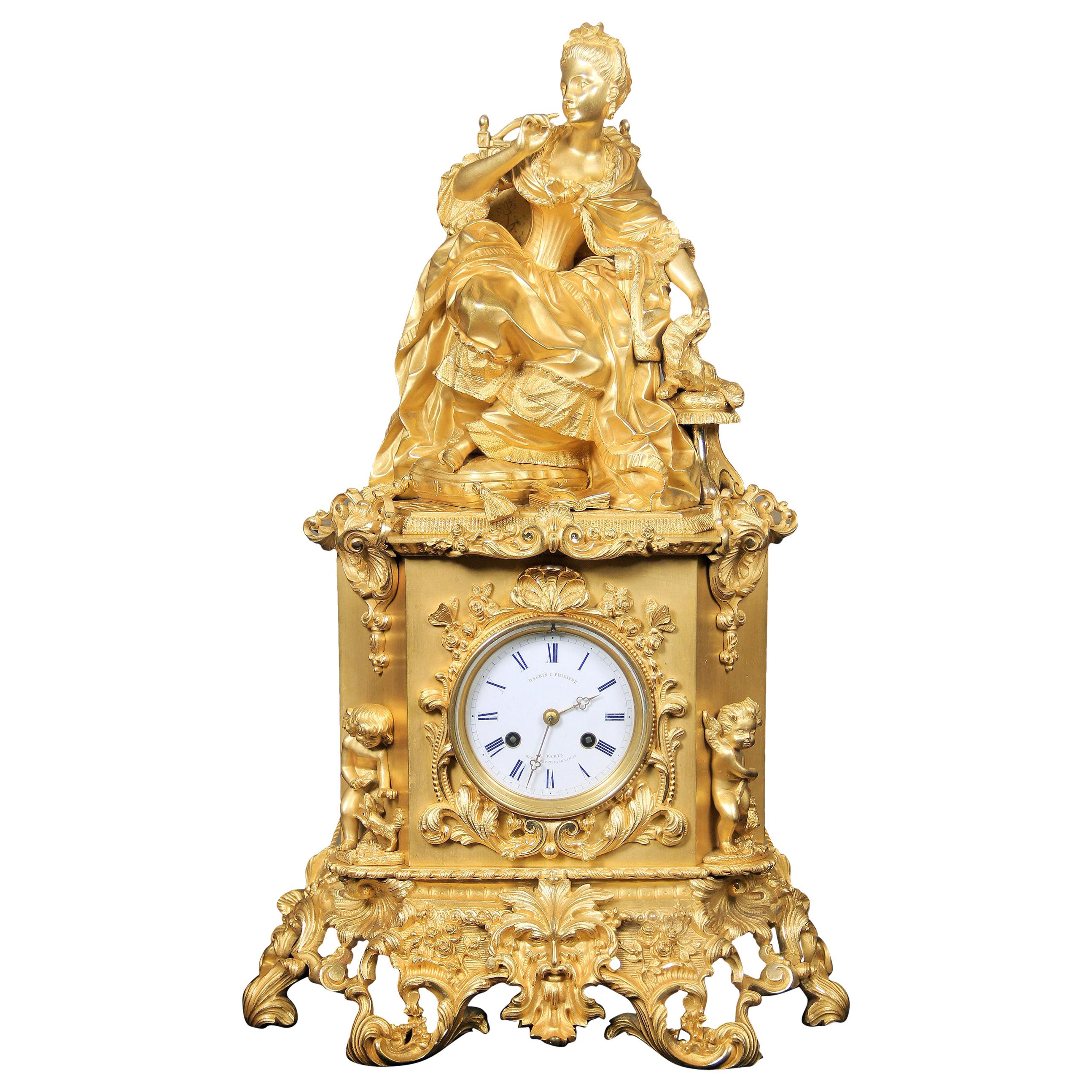 Outstanding Late 19th Century Gilt Bronze Mantle Clock by Dagrin and Philippe