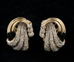 Outstanding Late Deco 4.0 Carat Old Mine Diamond Large Bow Earrings
