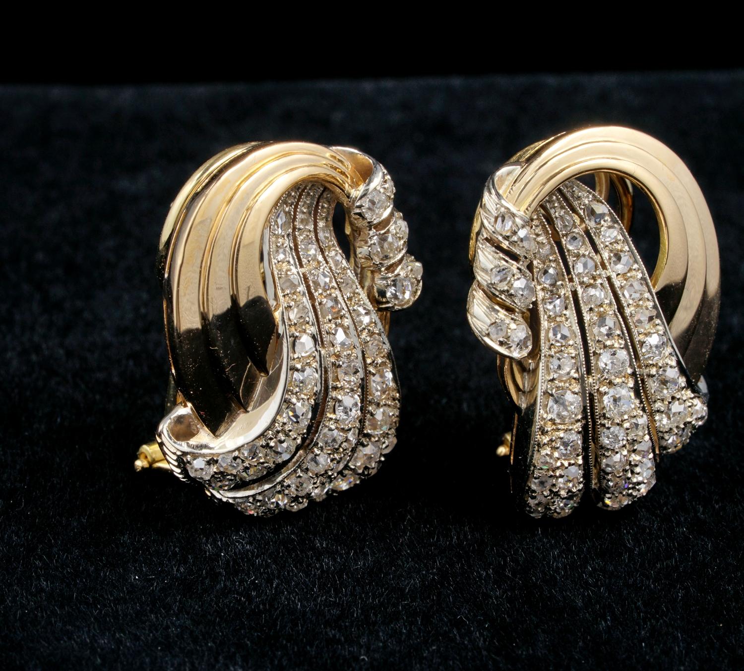 Outstanding Late Deco 4.0 Carat Old Mine Diamond Large Bow Earrings In Good Condition In Napoli, IT