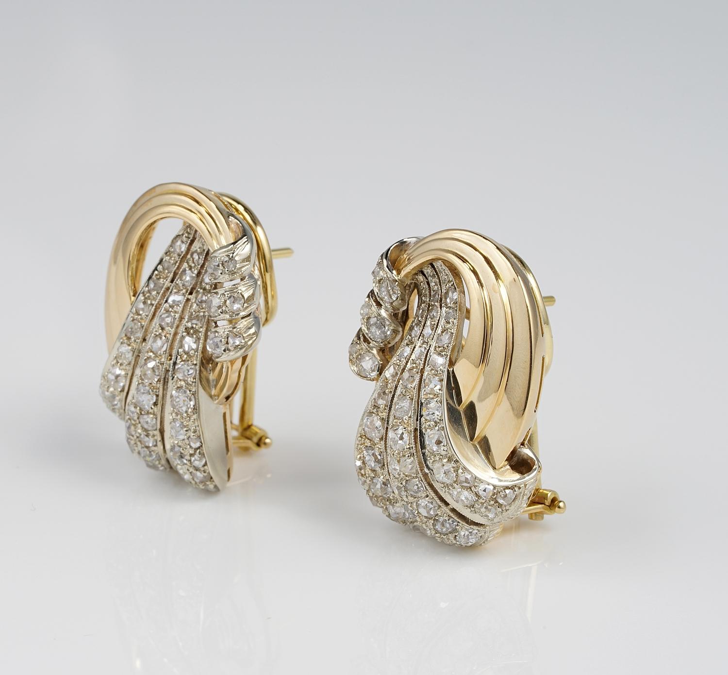 Women's Outstanding Late Deco 4.0 Carat Old Mine Diamond Large Bow Earrings
