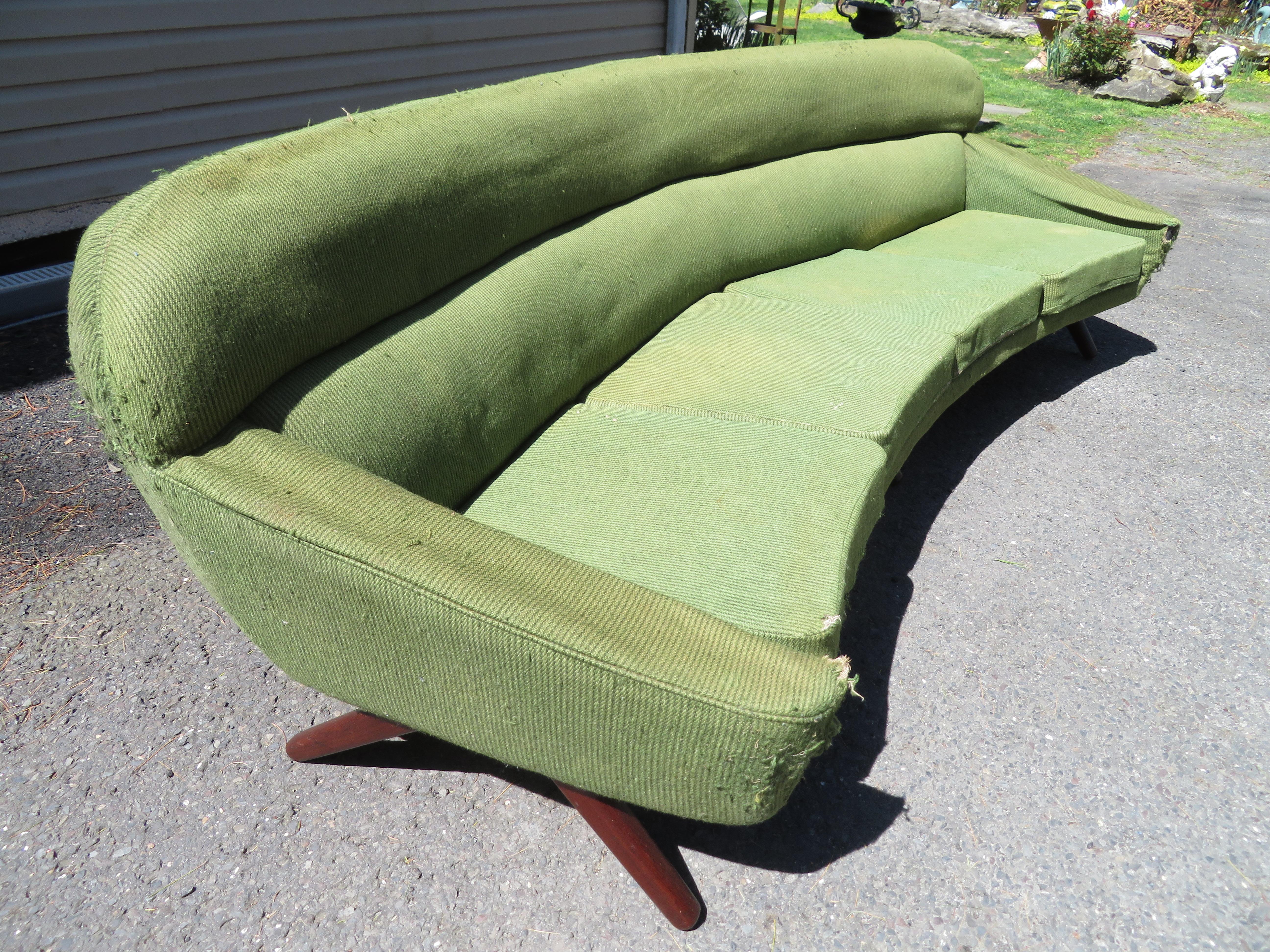 Upholstery Outstanding Leif Hansen Style Curved Danish Modern Sofa Mid-Century For Sale