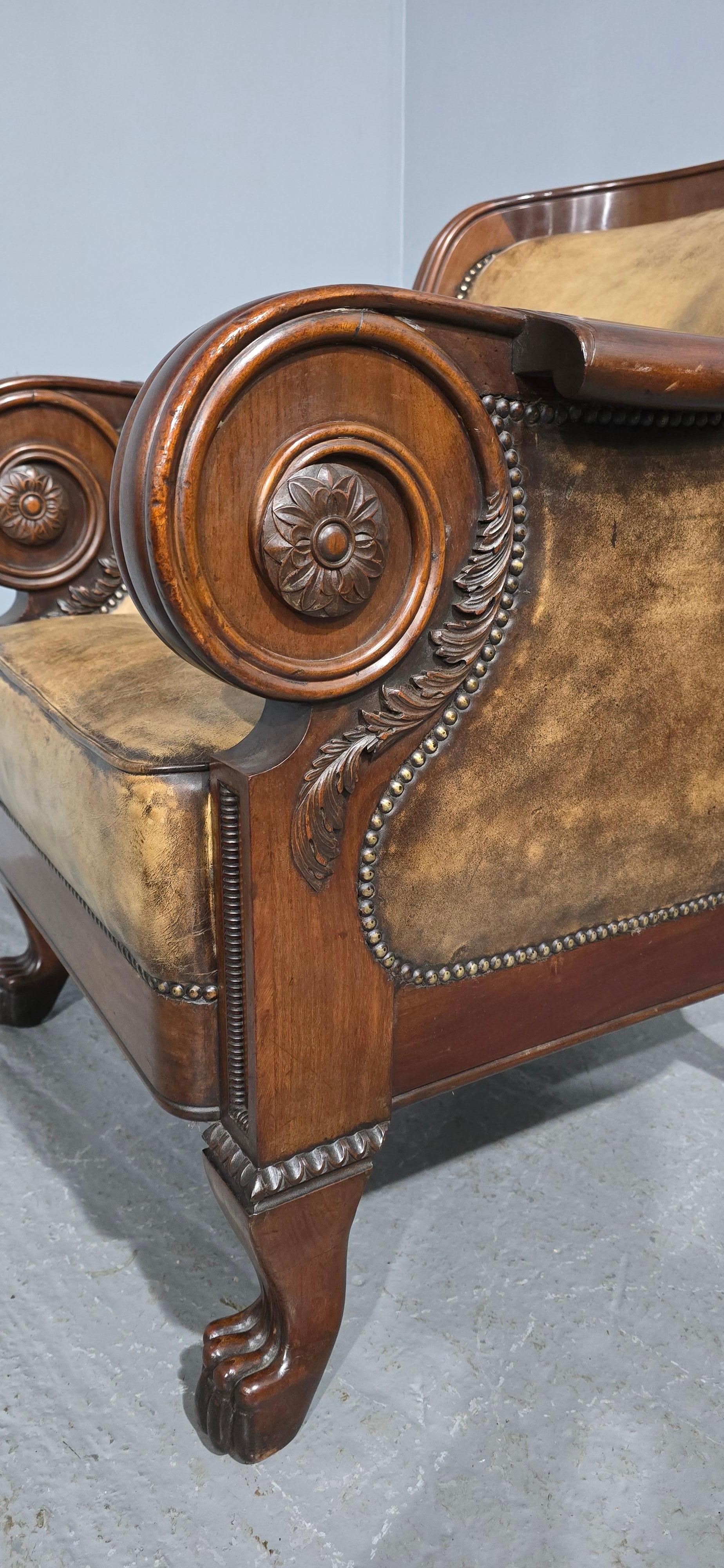 Cuir Outstanding Library Chair in the Manner of George Bullock en vente