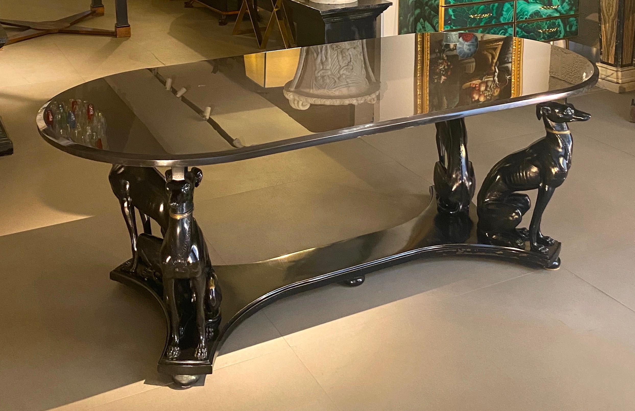 Italian Outstanding Mid -Century Bronze and Belgian Black Marble Dining or Center Table 