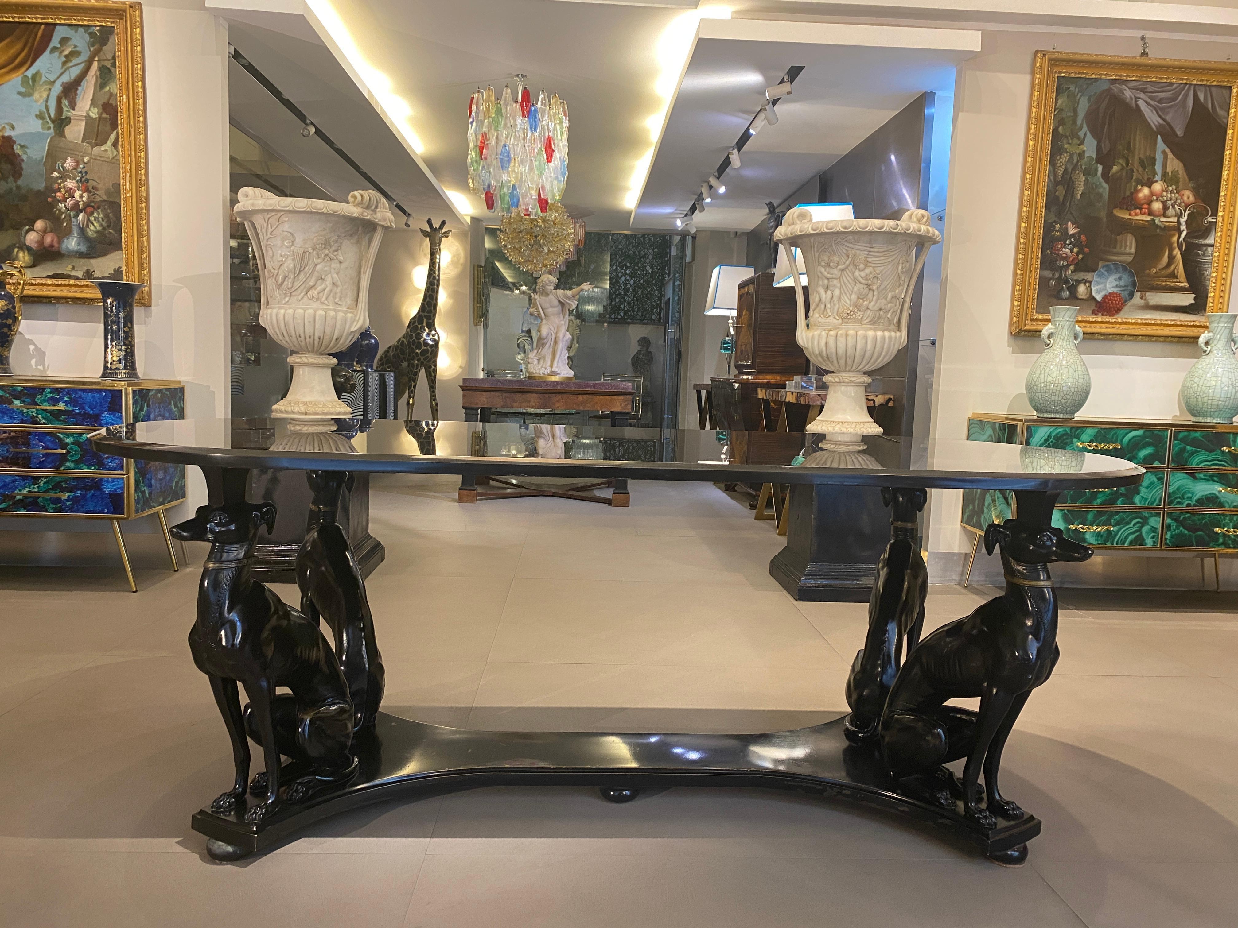 Outstanding Mid -Century Bronze and Belgian Black Marble Dining or Center Table  In Excellent Condition In Rome, IT