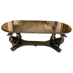 Magnifique table de salle à manger ou de centre en bronze et marbre noir belge du milieu du siècle dernier