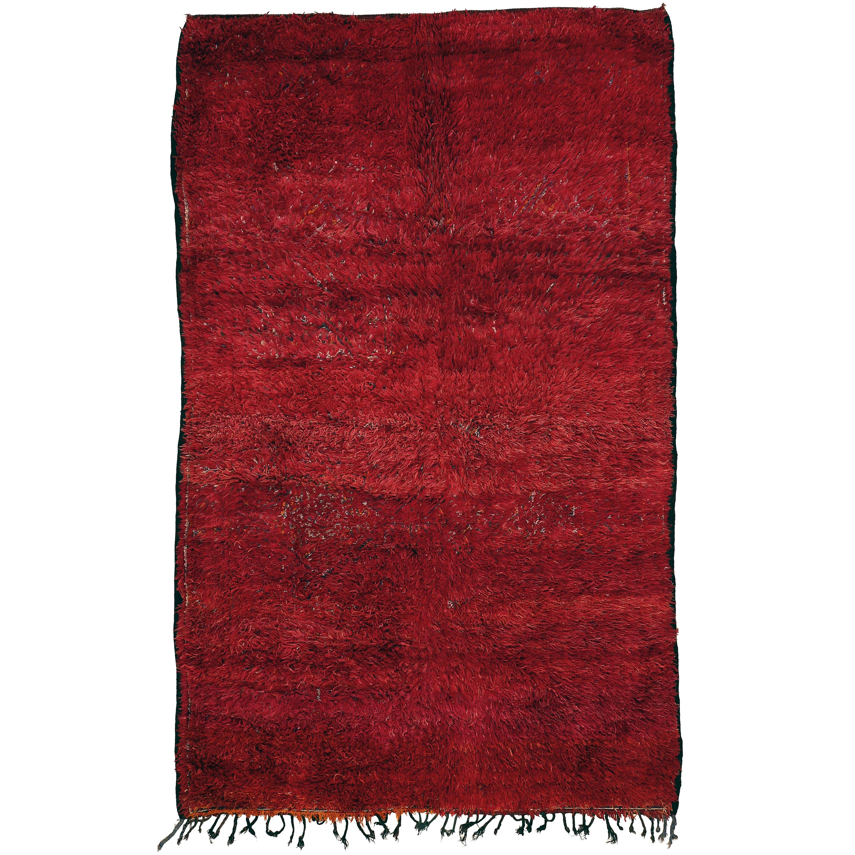 Outstanding Mid-Century Modern Moroccan Berber Monochrome Red Beni Mguild Rug