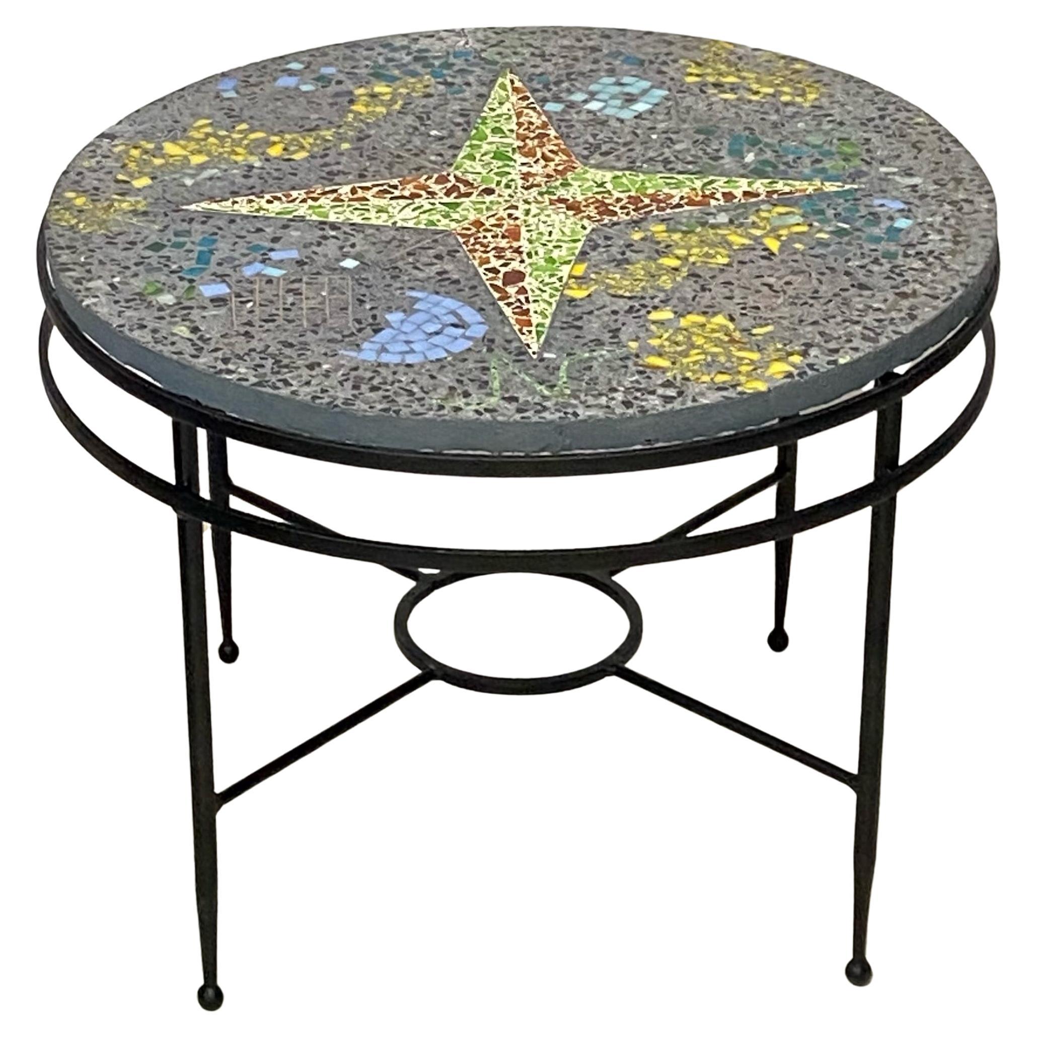 Outstanding Mid-Century Round Terrazzo Mosaic Side / Patio Table