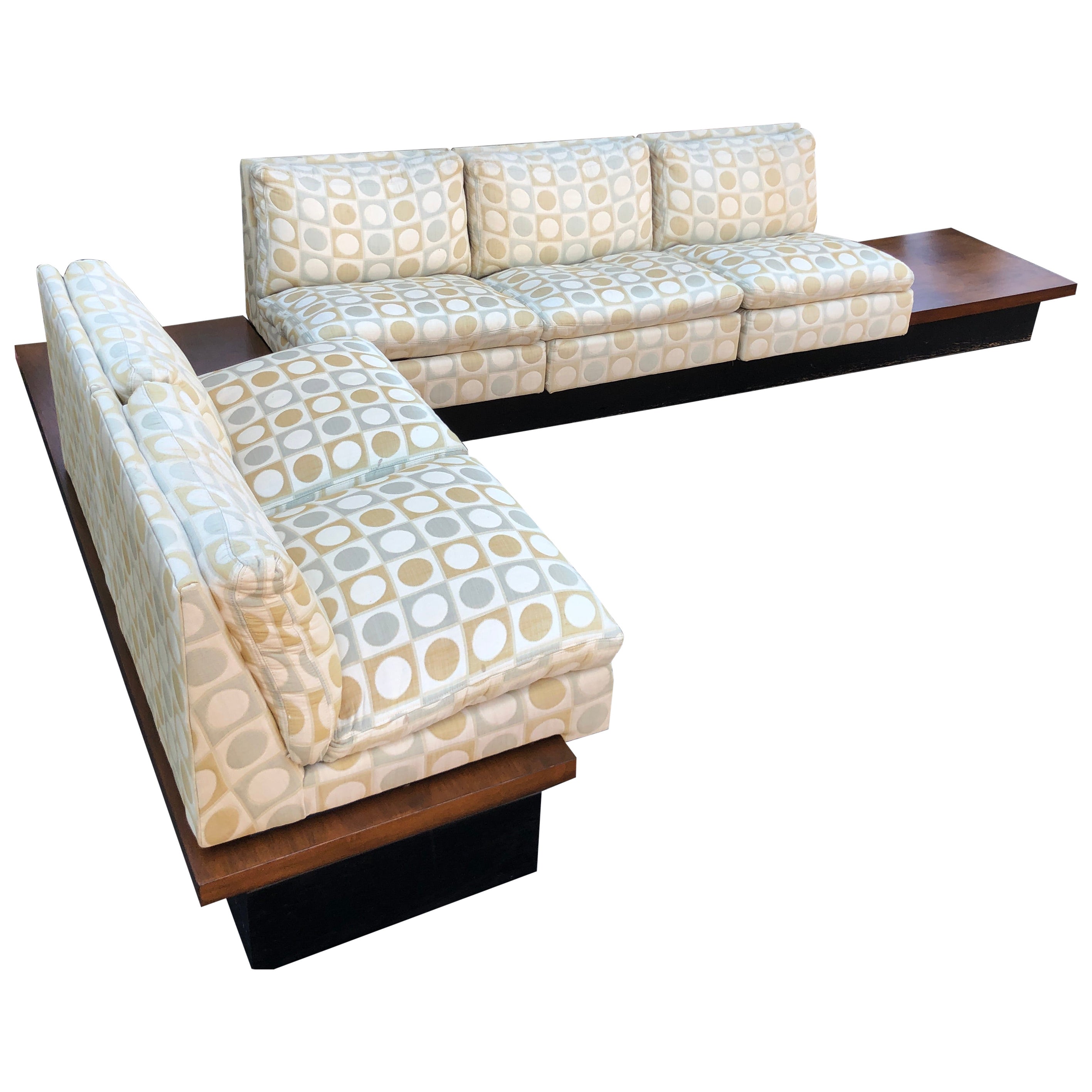 Outstanding Milo Baughman Thayer Coggin 5 Seat Sectional Sofa Walnut Table