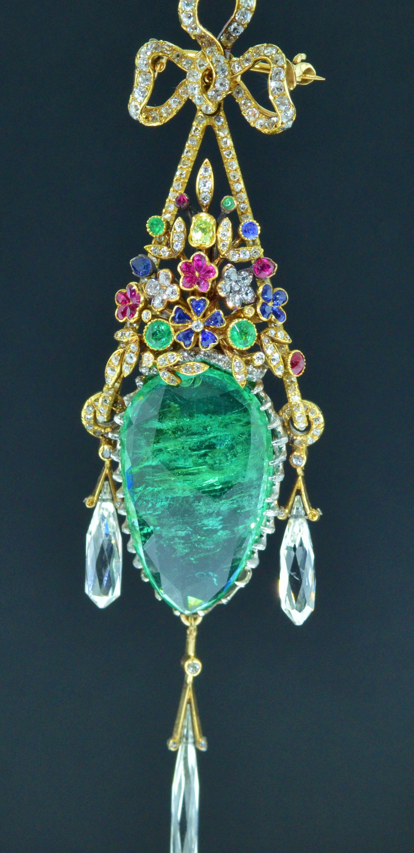 Rose Cut Outstanding Multi-Gem Pendant Brooch by Frederic Boucheron, circa 1890 For Sale