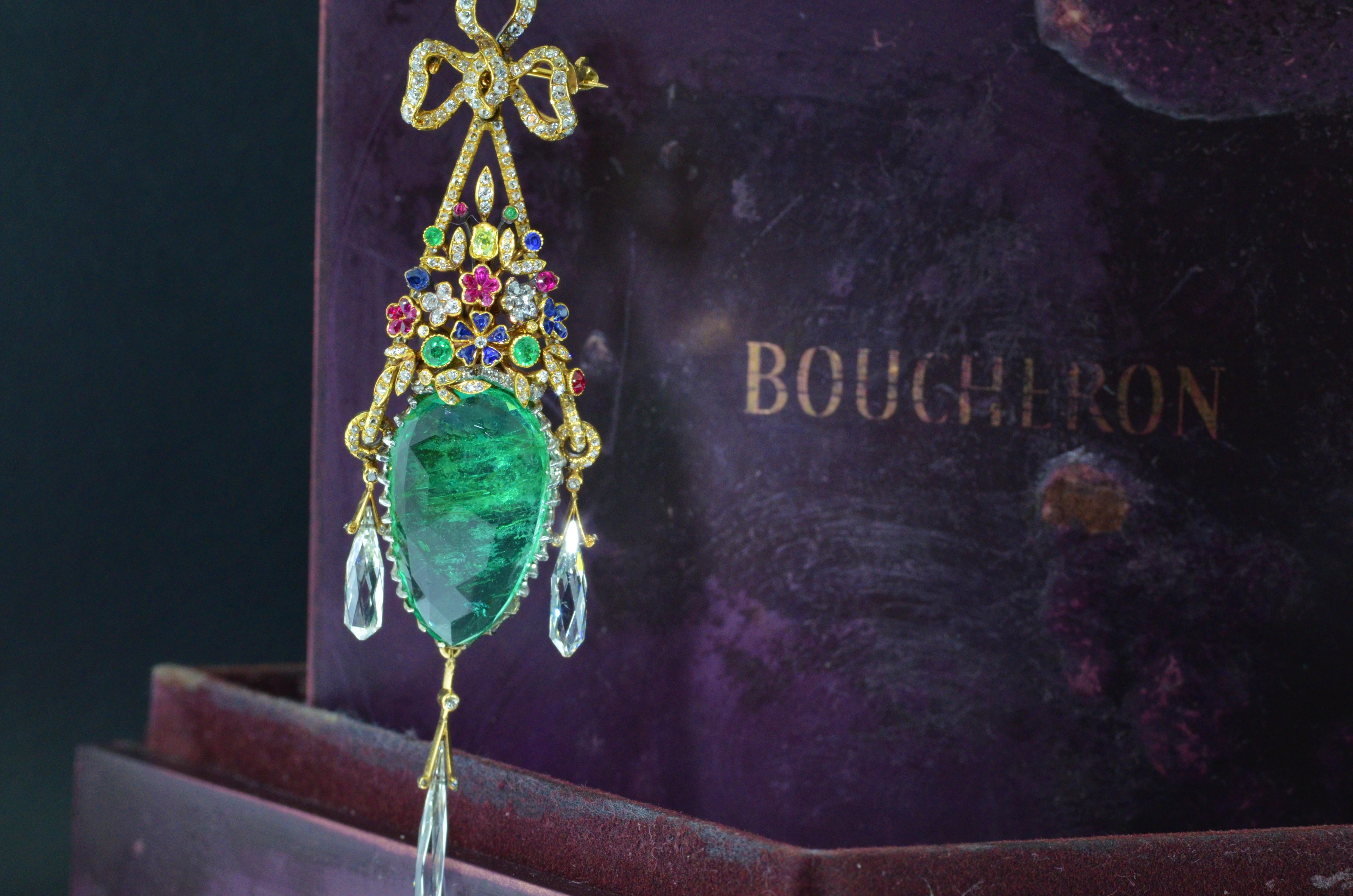 Outstanding Multi-Gem Pendant Brooch by Frederic Boucheron, circa 1890 In Excellent Condition For Sale In Warrington, PA