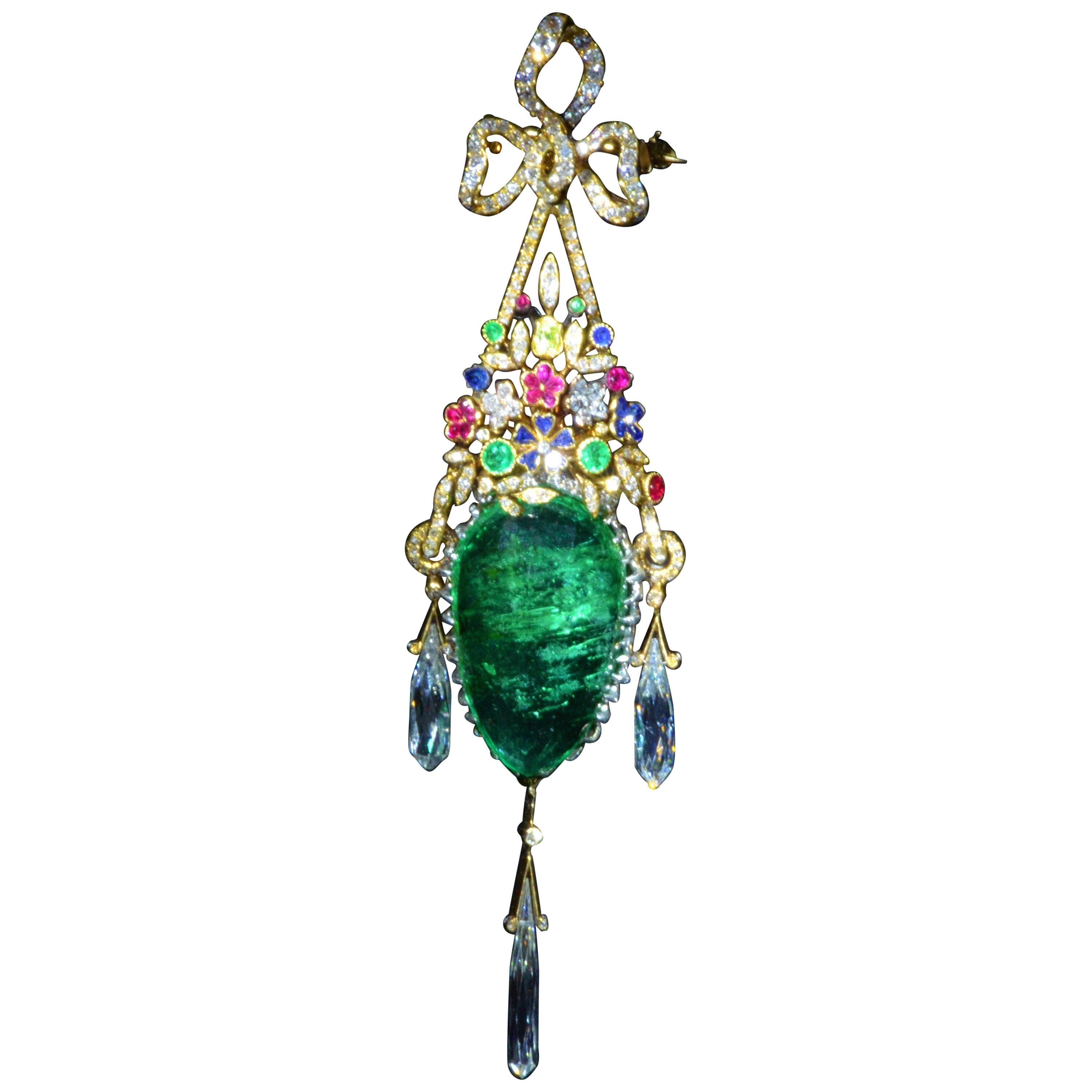Outstanding Multi-Gem Pendant Brooch by Frederic Boucheron, circa 1890 For Sale