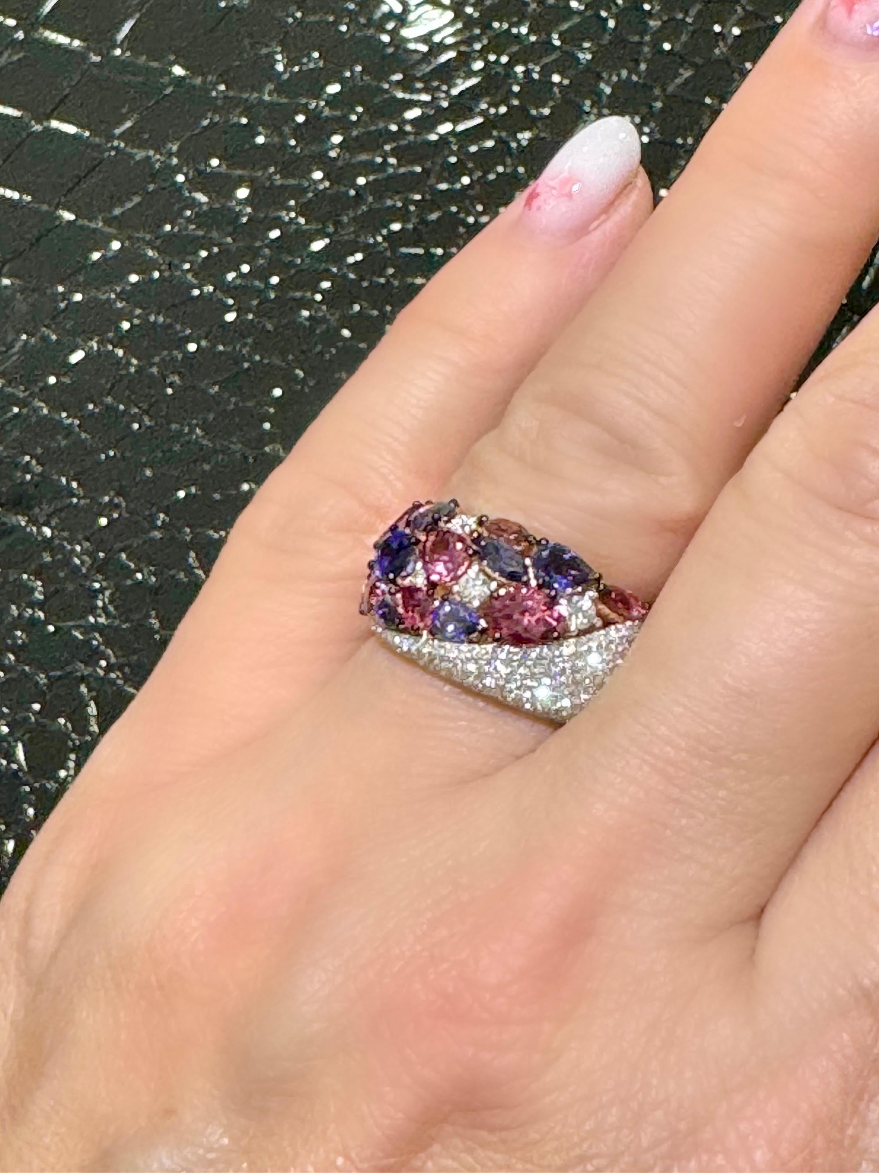 Outstanding Multicolored & Diamond Ring In 14k Rose Gold  For Sale 4