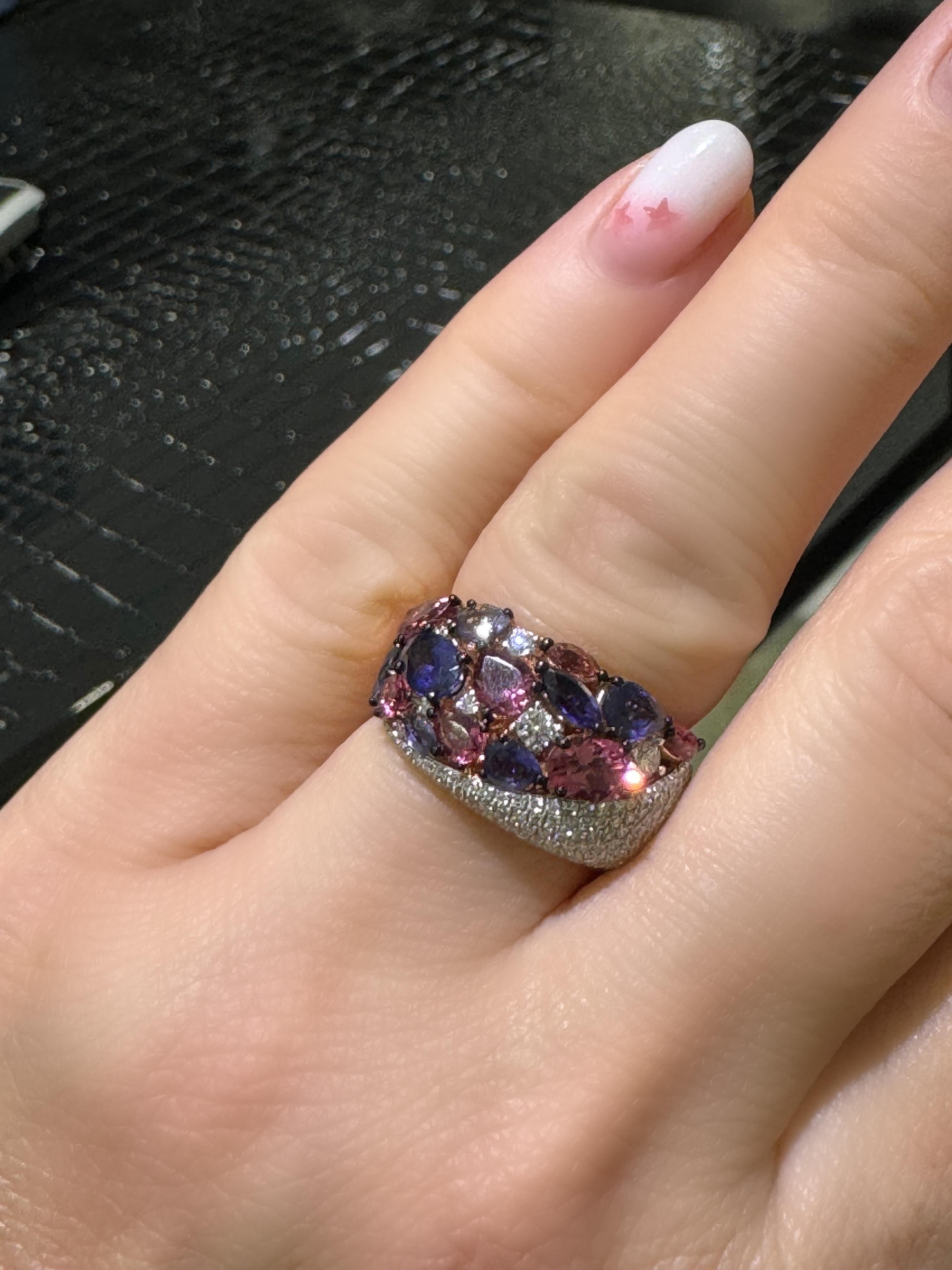 Outstanding Multicolored & Diamond Ring In 14k Rose Gold  For Sale 5