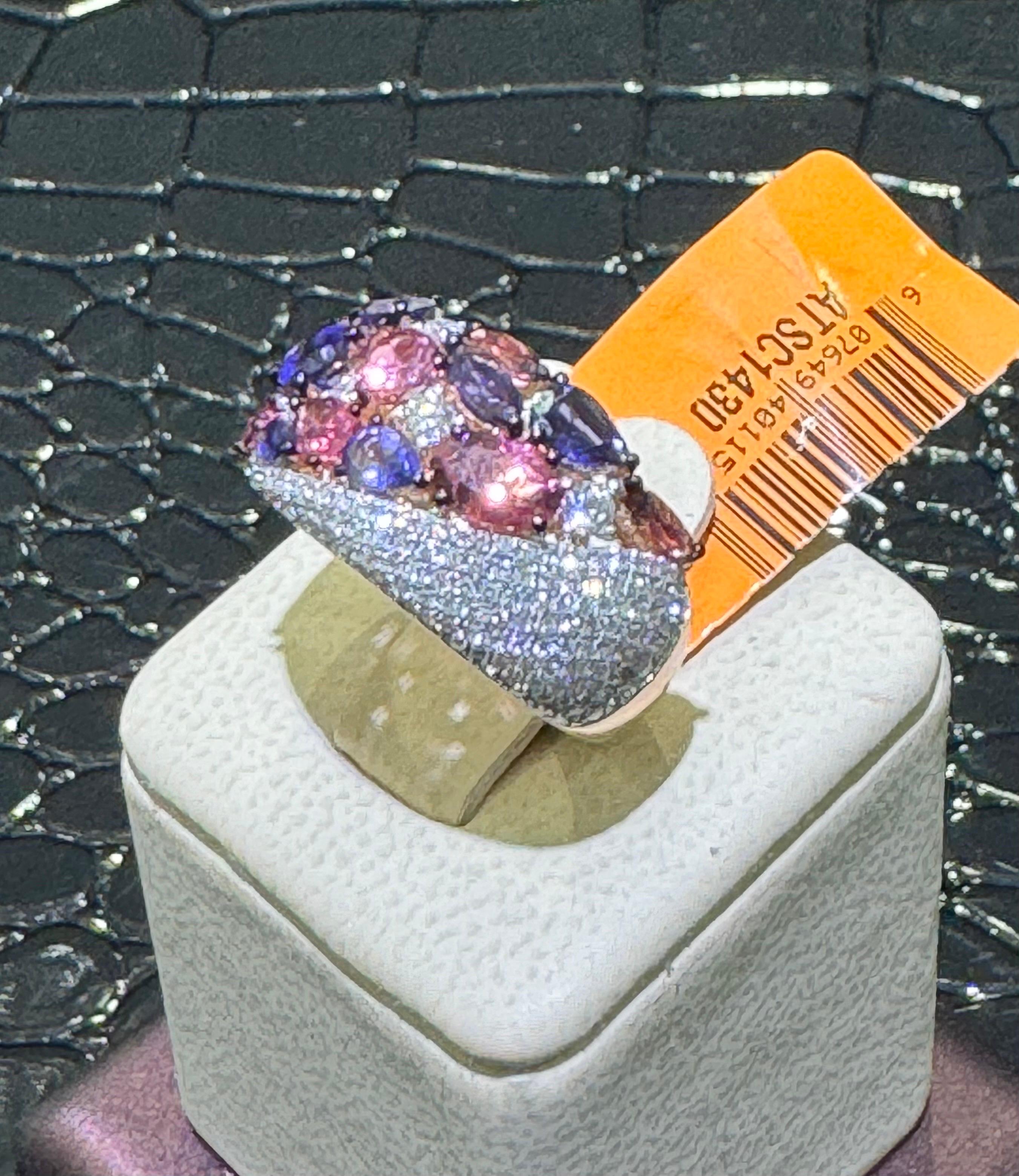 Hervorragender mehrfarbiger & Diamantring aus 14k Roségold mit Diamanten  (Moderne) im Angebot
