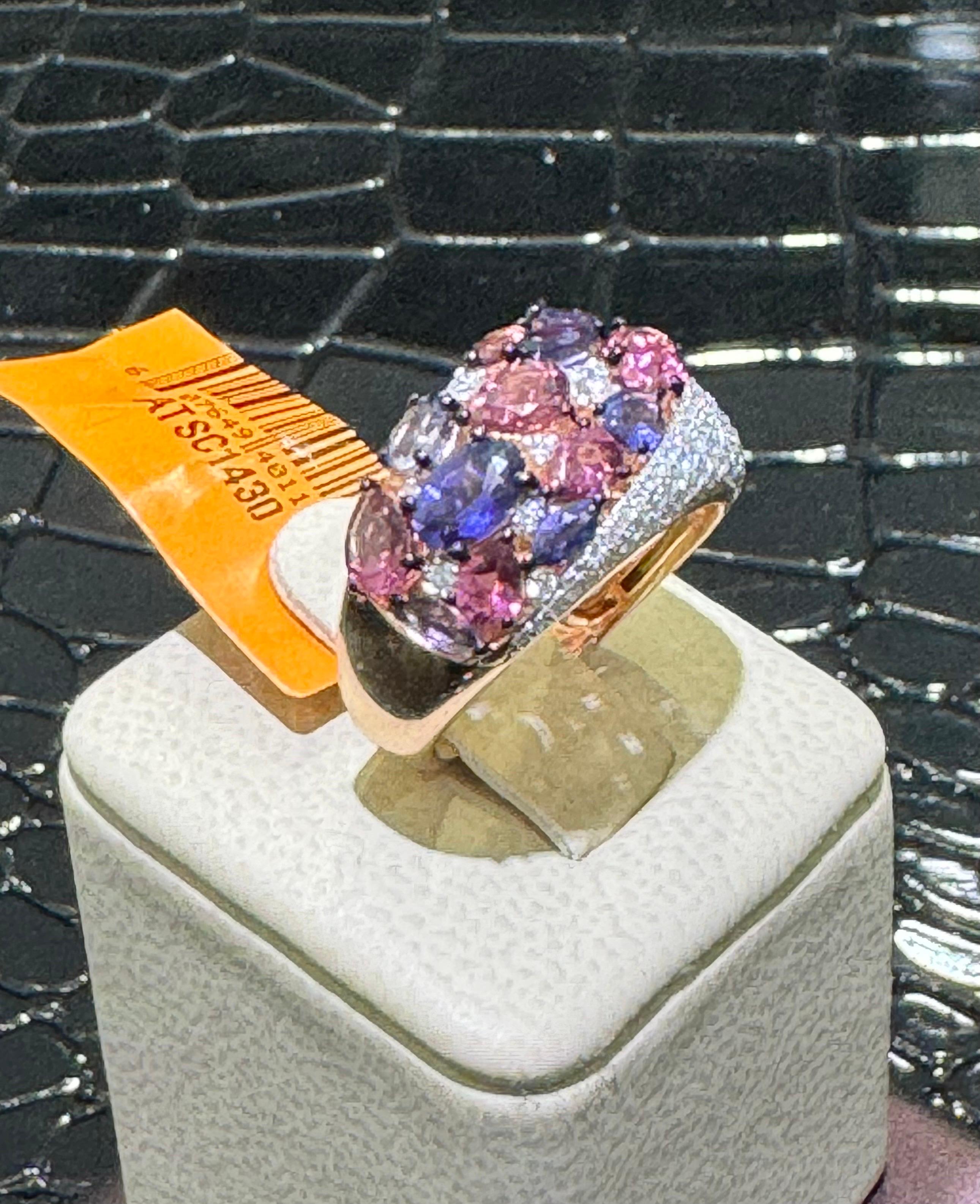 Round Cut Outstanding Multicolored & Diamond Ring In 14k Rose Gold  For Sale