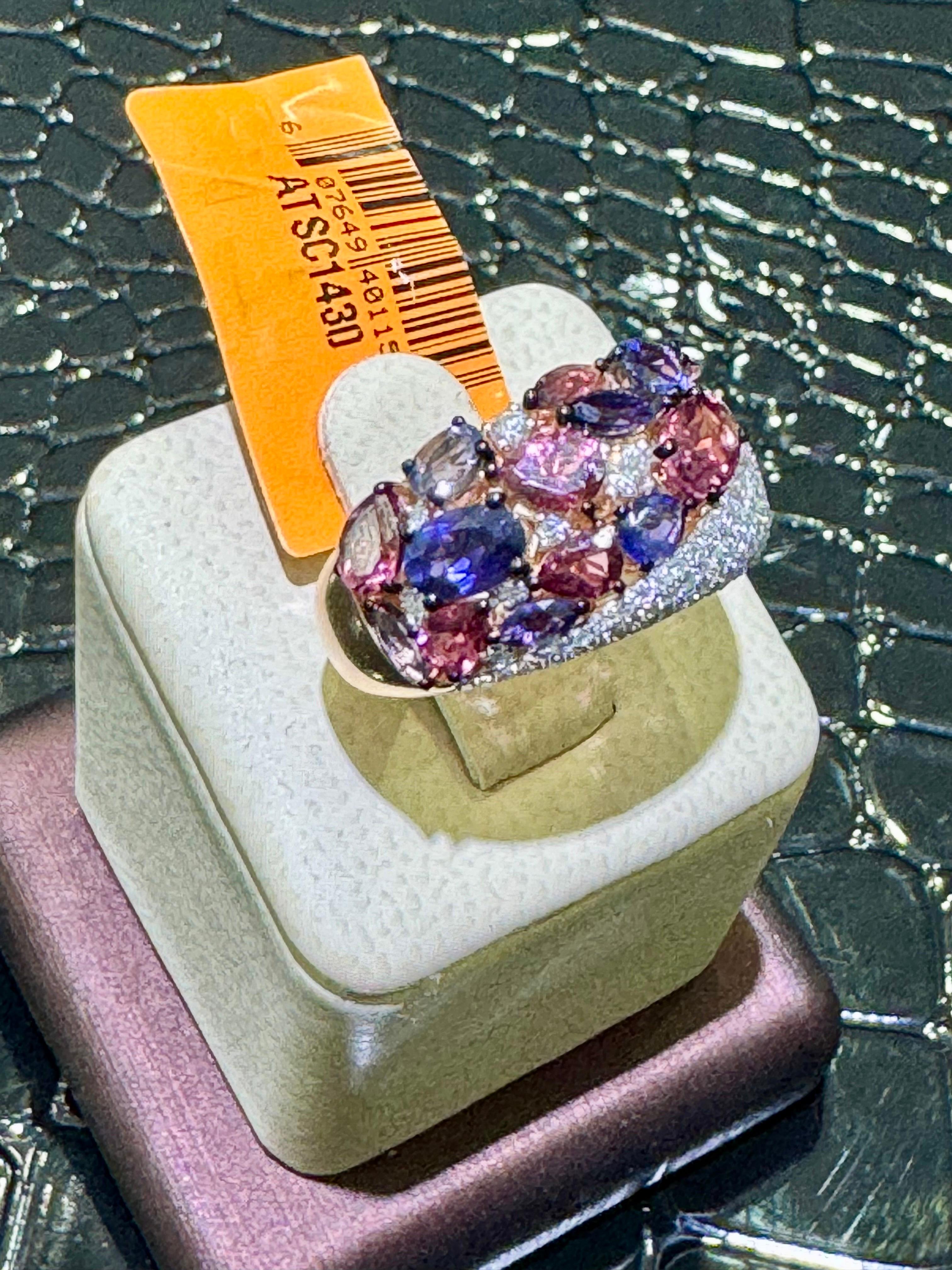 Hervorragender mehrfarbiger & Diamantring aus 14k Roségold mit Diamanten  im Angebot 1