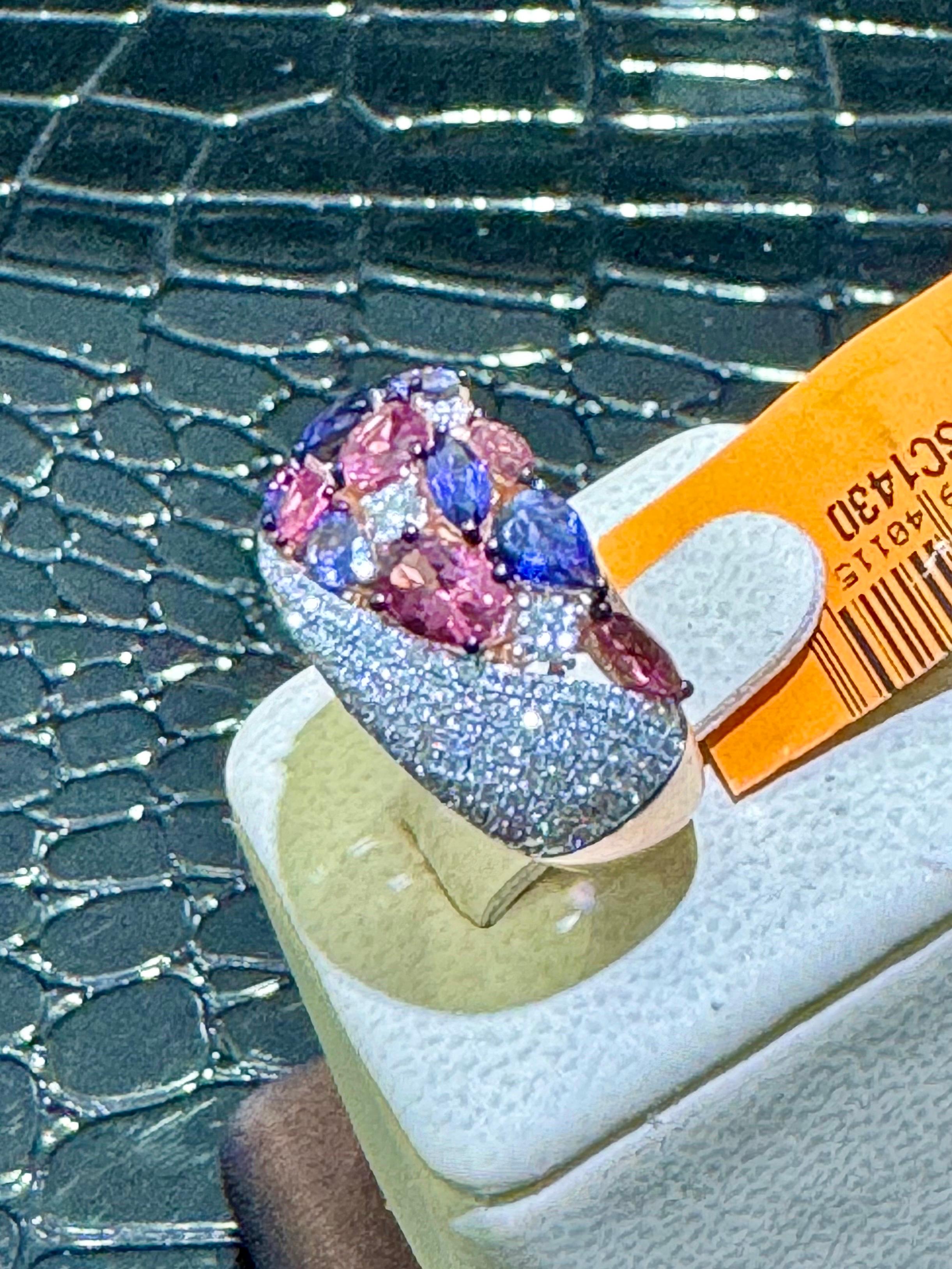 Hervorragender mehrfarbiger & Diamantring aus 14k Roségold mit Diamanten  im Angebot 2