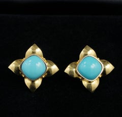 Outstanding Natural Persian Turquoise Solitaire Earrings