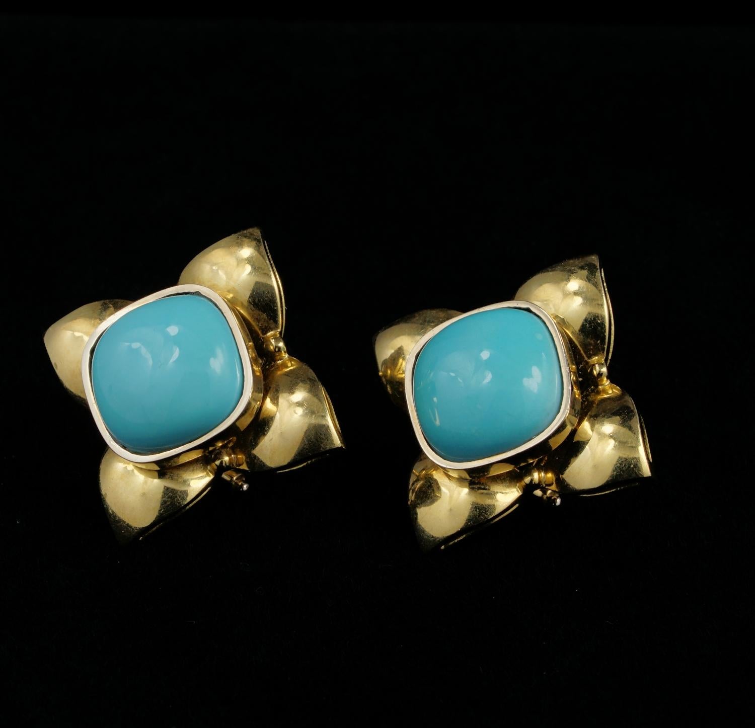 Outstanding Natural Persian Turquoise Solitaire Earrings For Sale 1