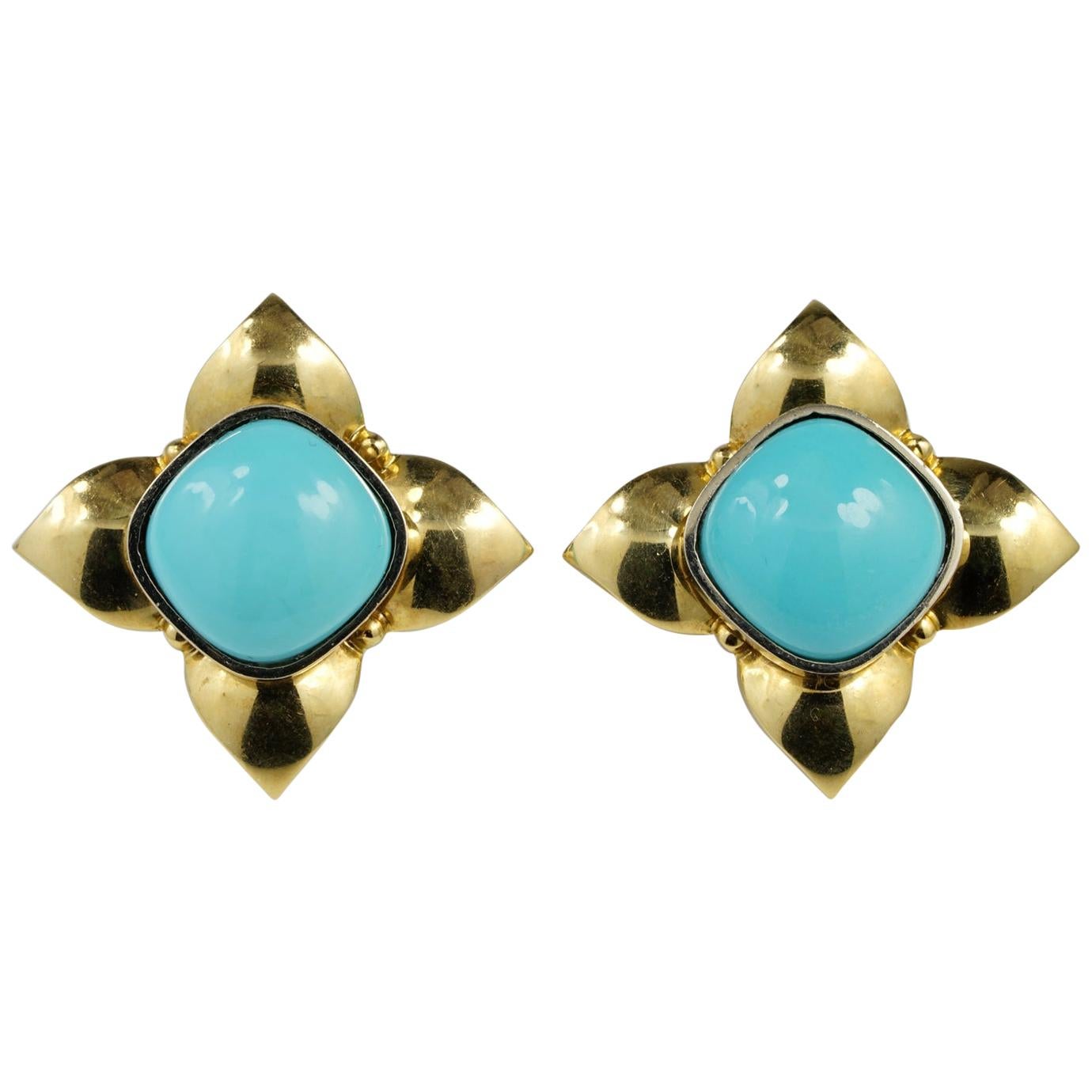 Outstanding Natural Persian Turquoise Solitaire Earrings For Sale