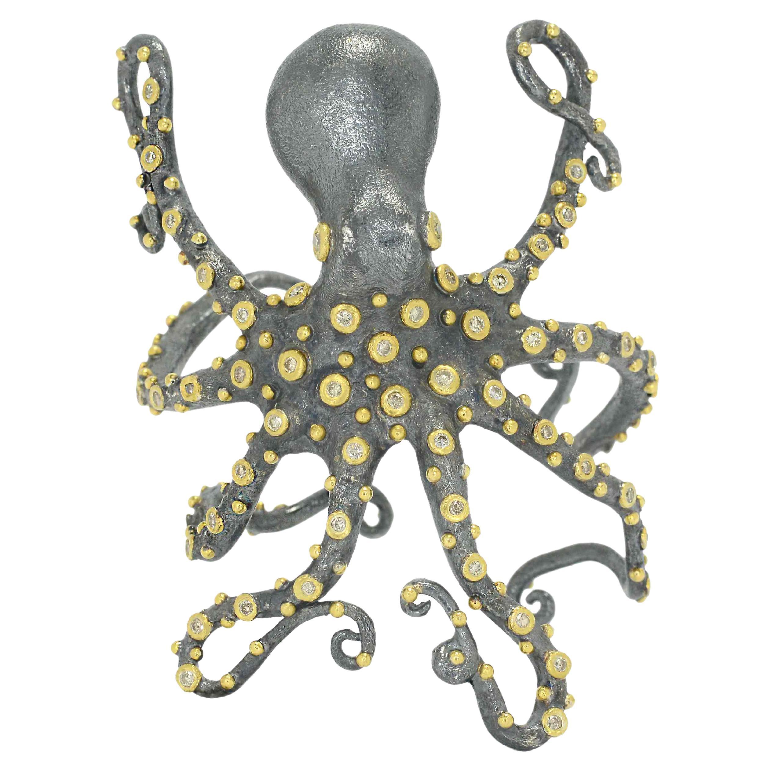 Outstanding Octopus Cuff Bracelet Diamond Tentacles 24k Gold Silver 2 Tone