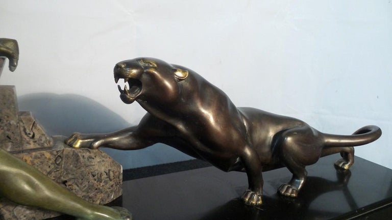 Outstanding Original Art Deco Bronze Study of Hunter Panther by J Brault In Good Condition For Sale In Blackpool, Lancashire