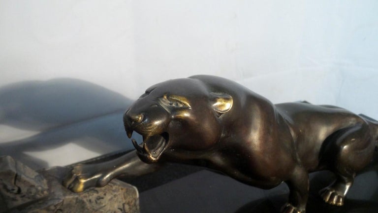20th Century Outstanding Original Art Deco Bronze Study of Hunter Panther by J Brault For Sale