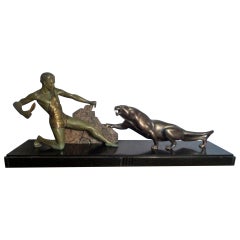 Outstanding Original Art Deco Bronze Study of Hunter Panther by J Brault