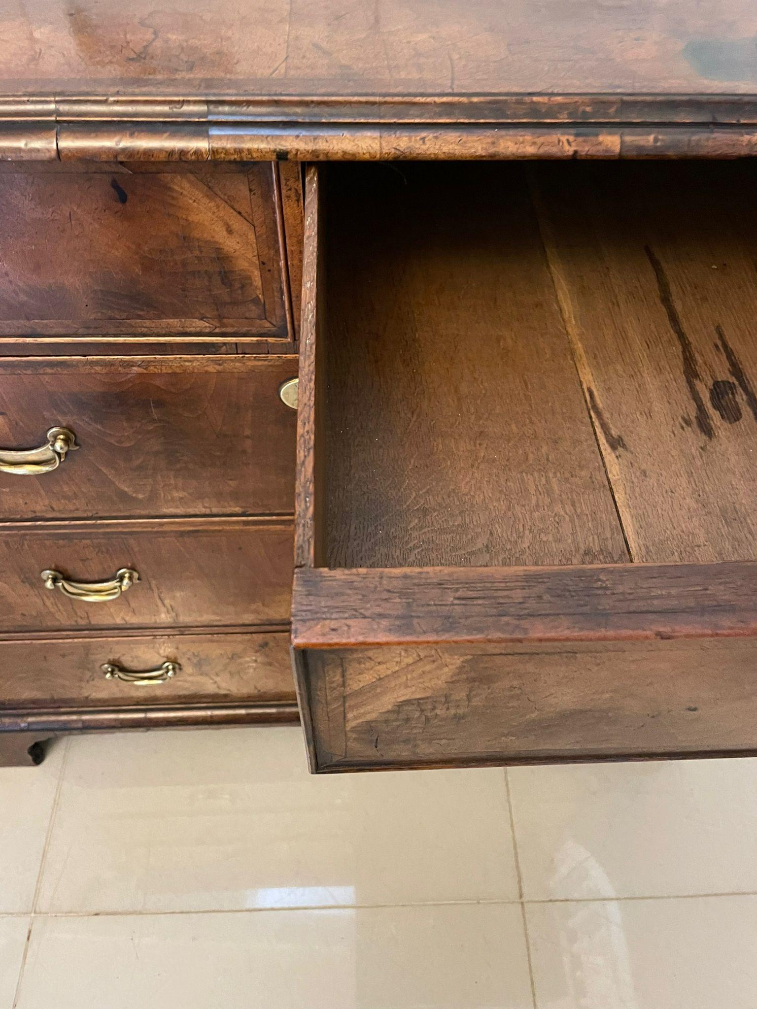 Early 18th Century Outstanding Original George I Antique Quality Figured Walnut Chest of Drawers For Sale