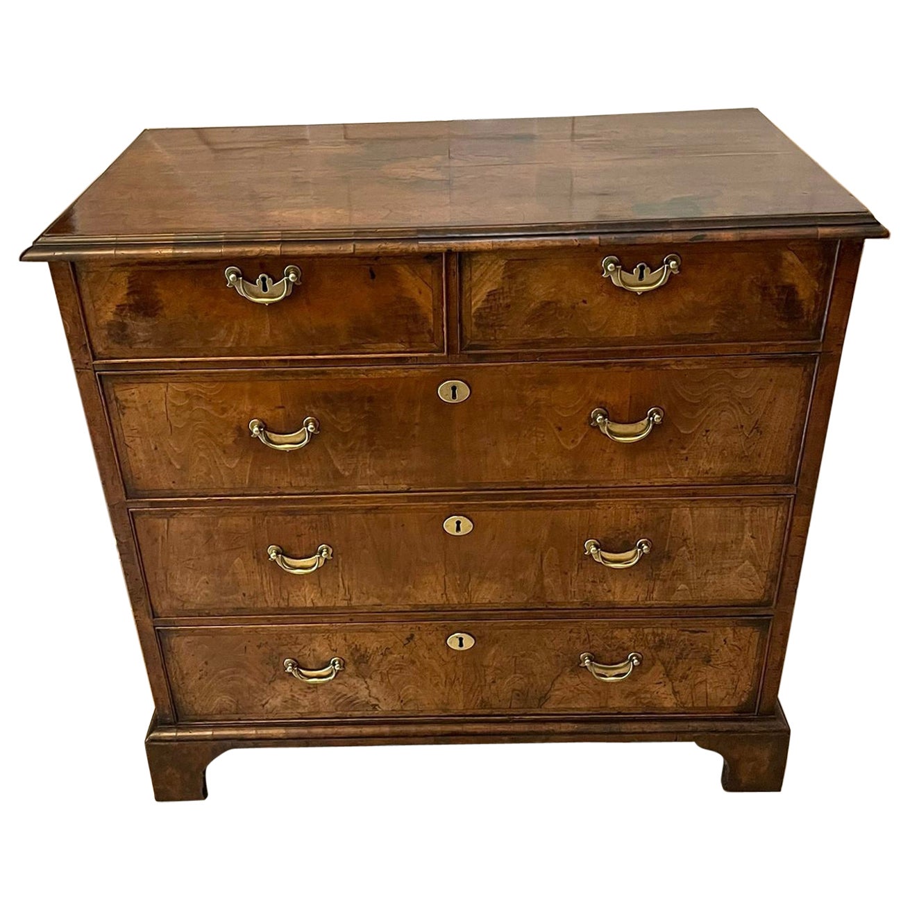 Outstanding Original George I Antique Quality Figured Walnut Chest of Drawers