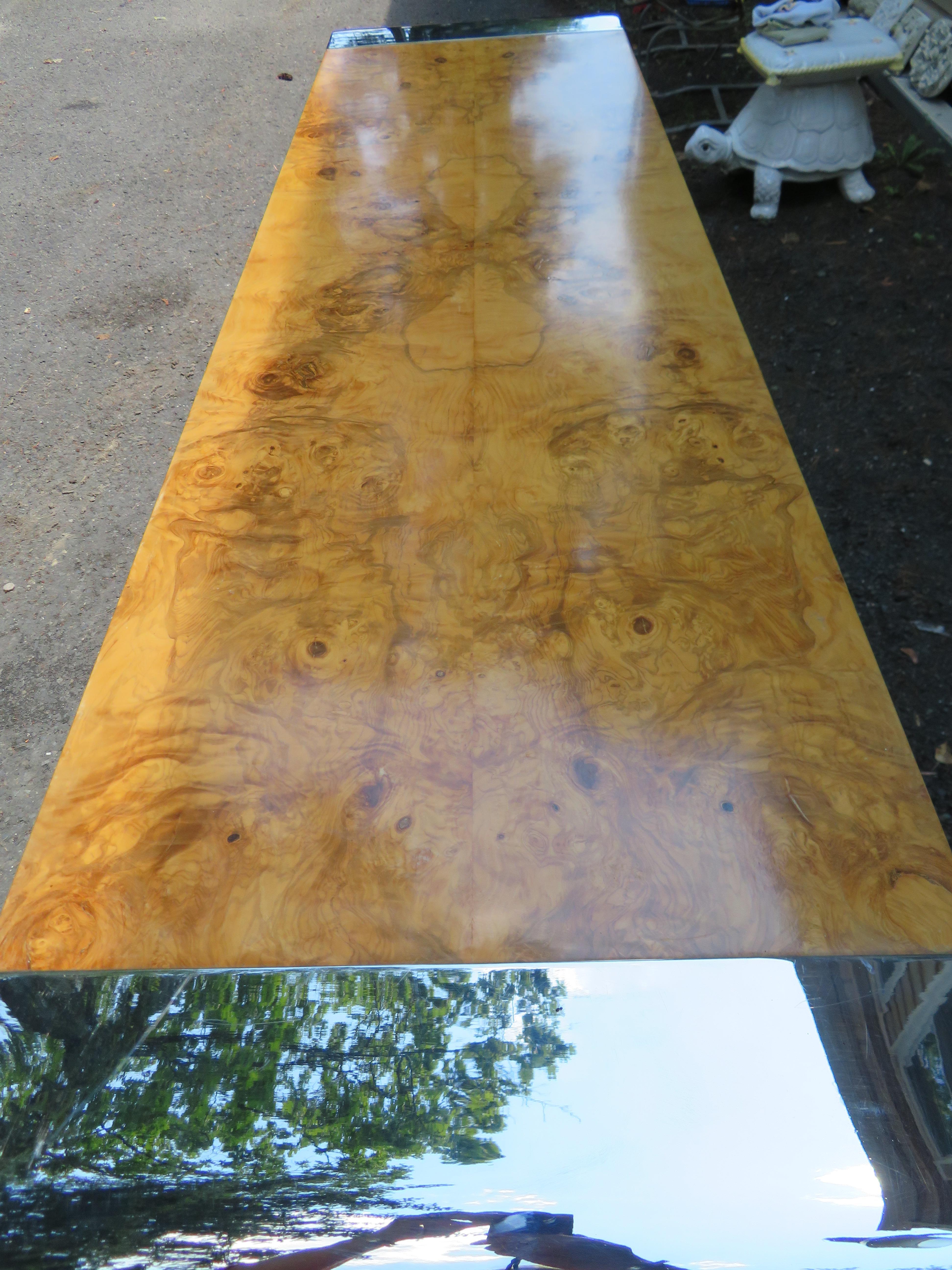 Outstanding Pace Collection Burl and Chrome Credenza Leon Rosen For Sale 7