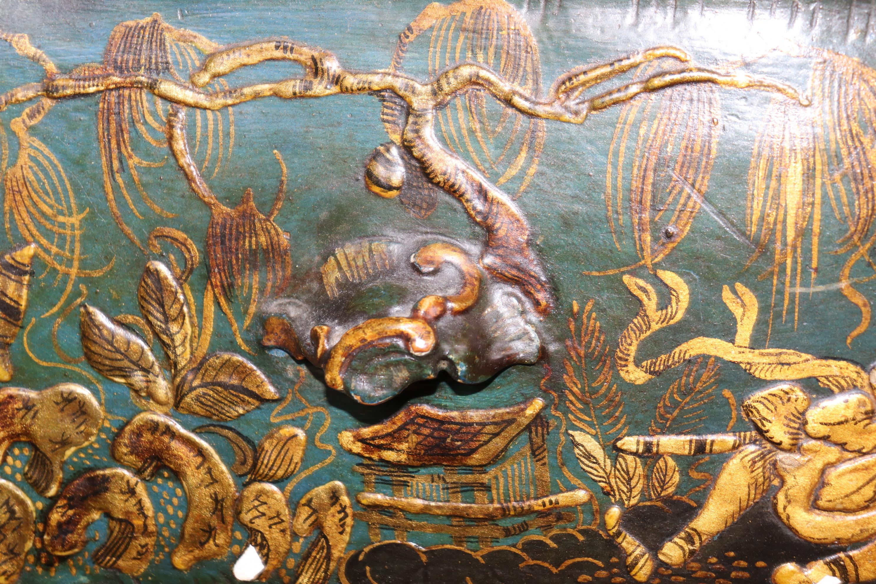 Outstanding Pair 18th Century Italian Chinoiserie Paint Decorated Commodes For Sale 4