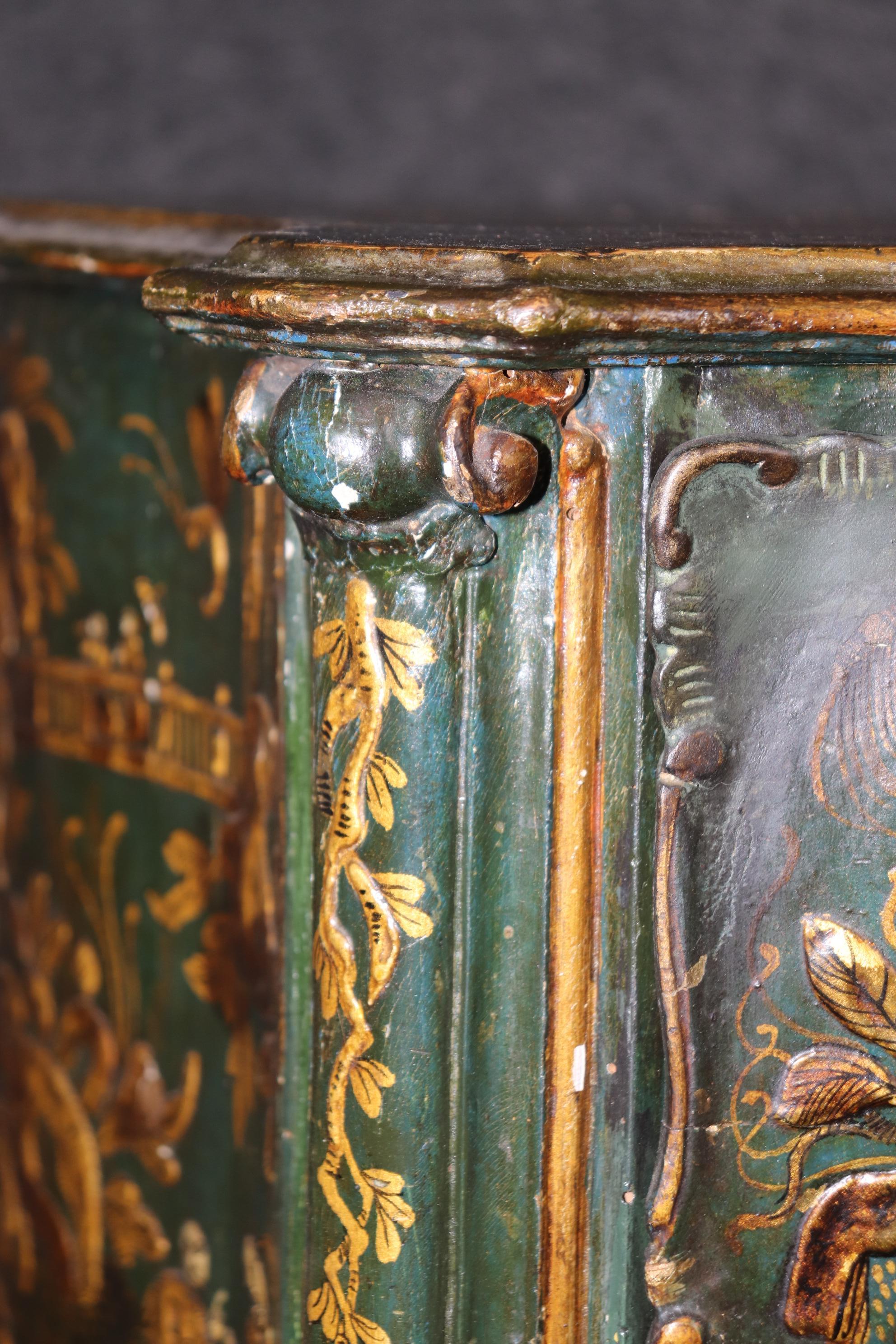 Outstanding Pair 18th Century Italian Chinoiserie Paint Decorated Commodes For Sale 6