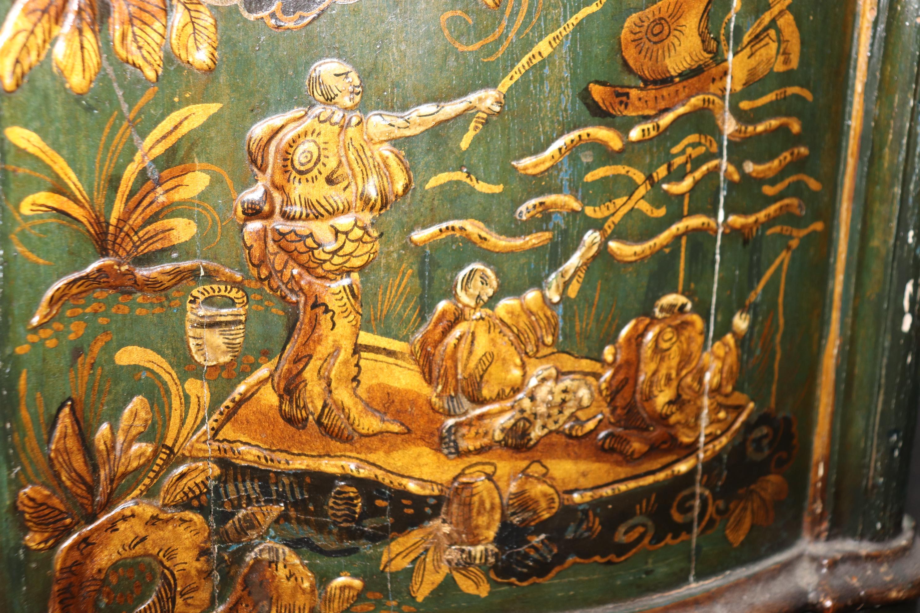 Outstanding Pair 18th Century Italian Chinoiserie Paint Decorated Commodes For Sale 8