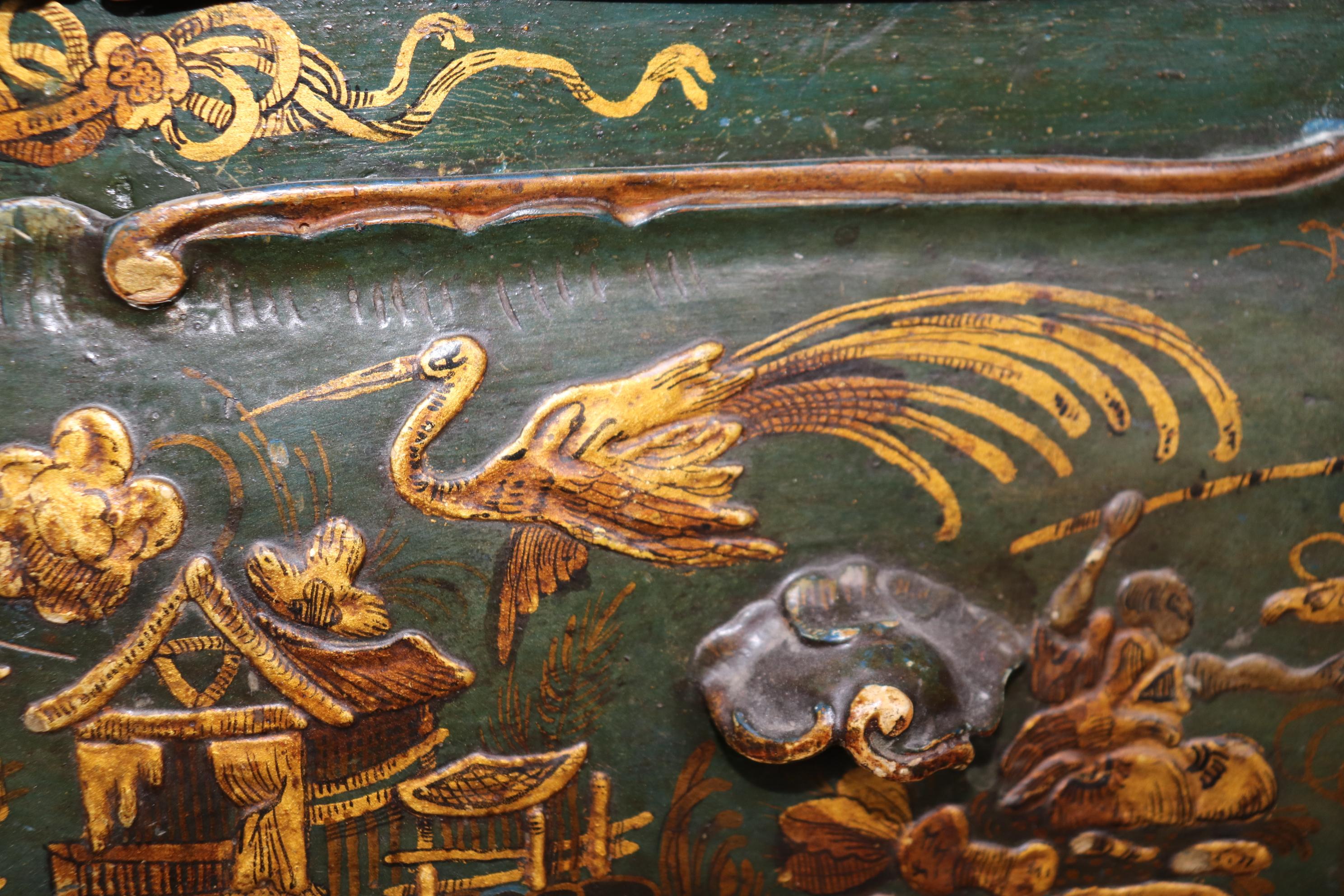 Outstanding Pair 18th Century Italian Chinoiserie Paint Decorated Commodes For Sale 10