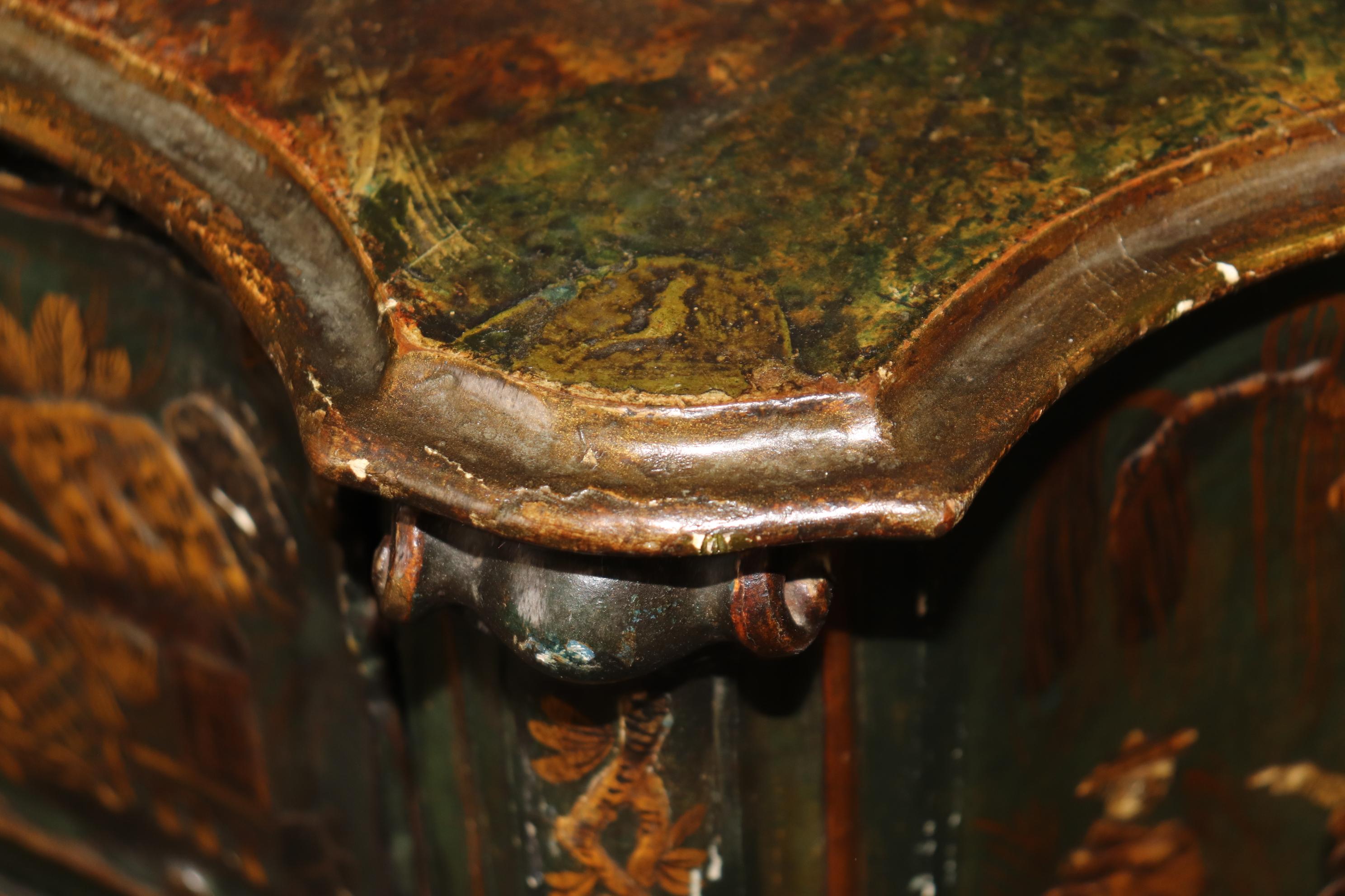 Outstanding Pair 18th Century Italian Chinoiserie Paint Decorated Commodes For Sale 13