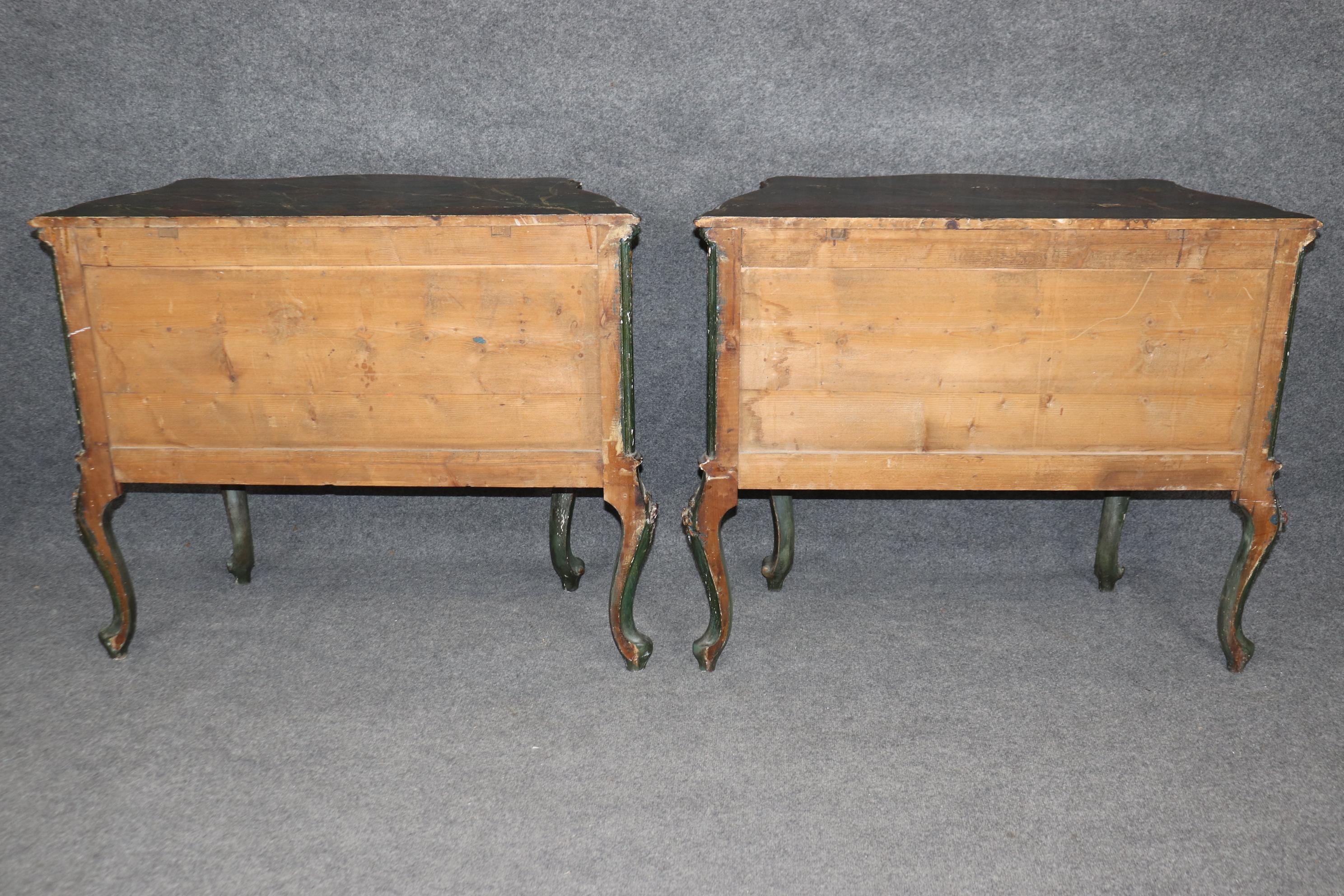 Outstanding Pair 18th Century Italian Chinoiserie Paint Decorated Commodes For Sale 14