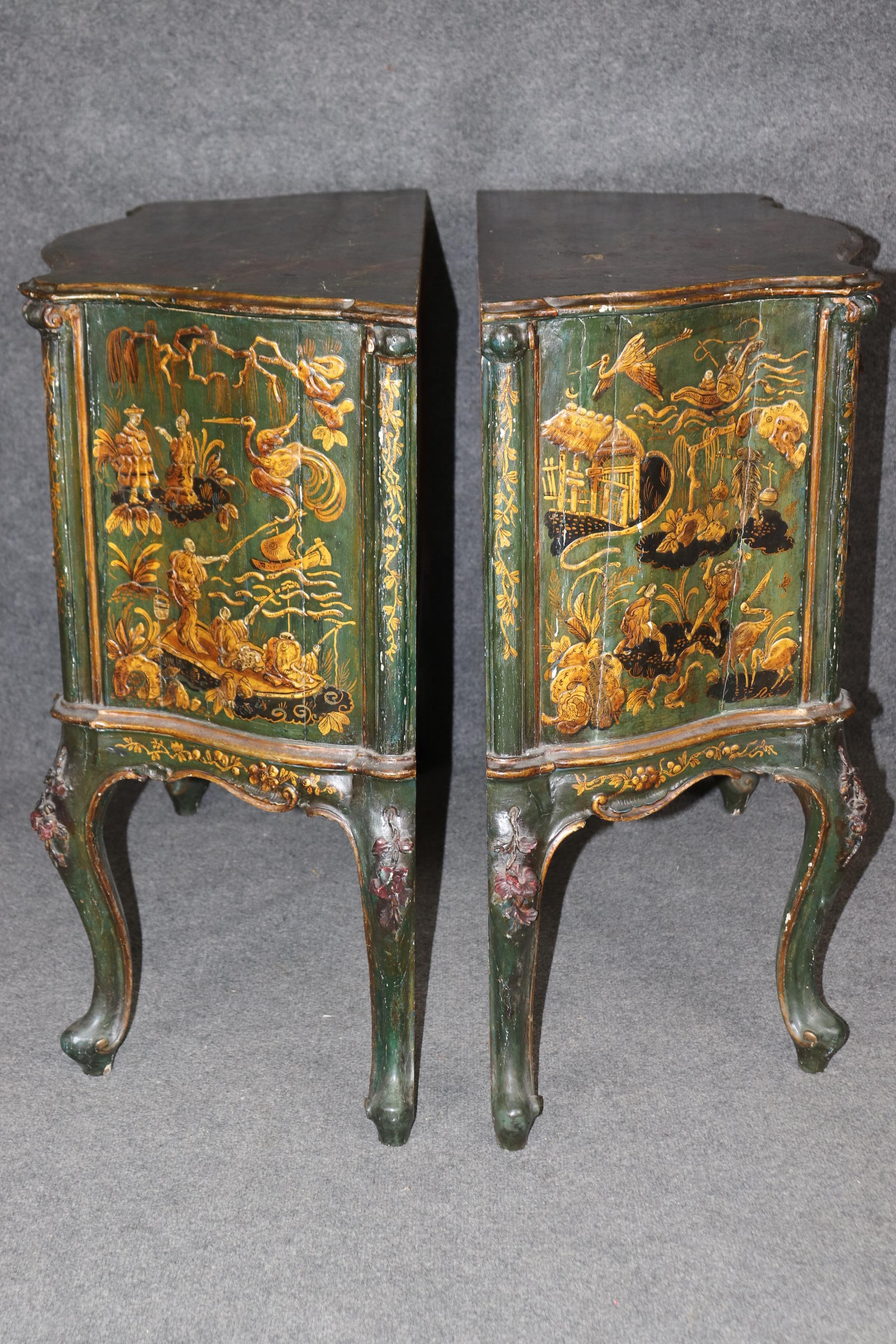Louis XV Outstanding Pair 18th Century Italian Chinoiserie Paint Decorated Commodes For Sale