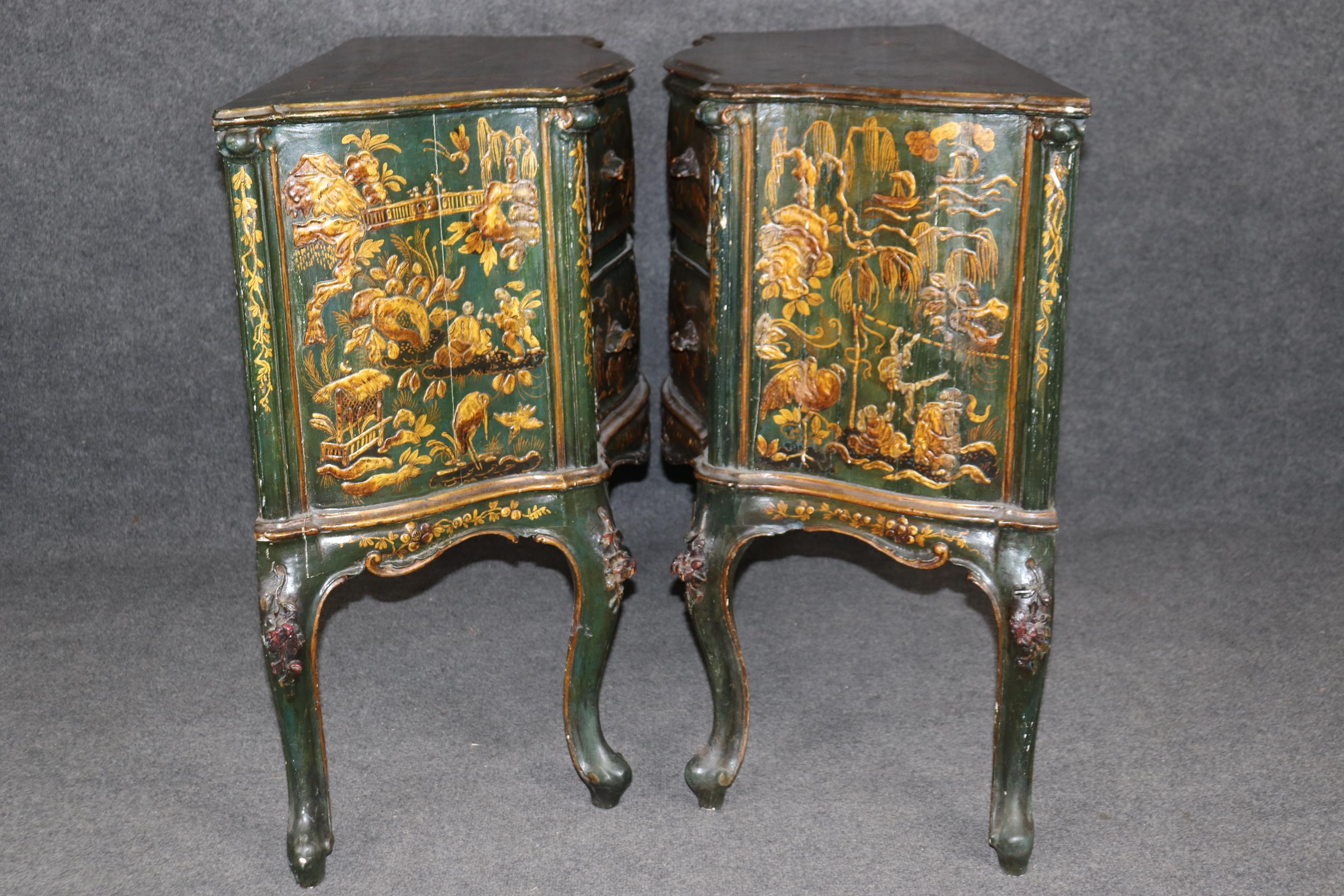 Late 18th Century Outstanding Pair 18th Century Italian Chinoiserie Paint Decorated Commodes For Sale