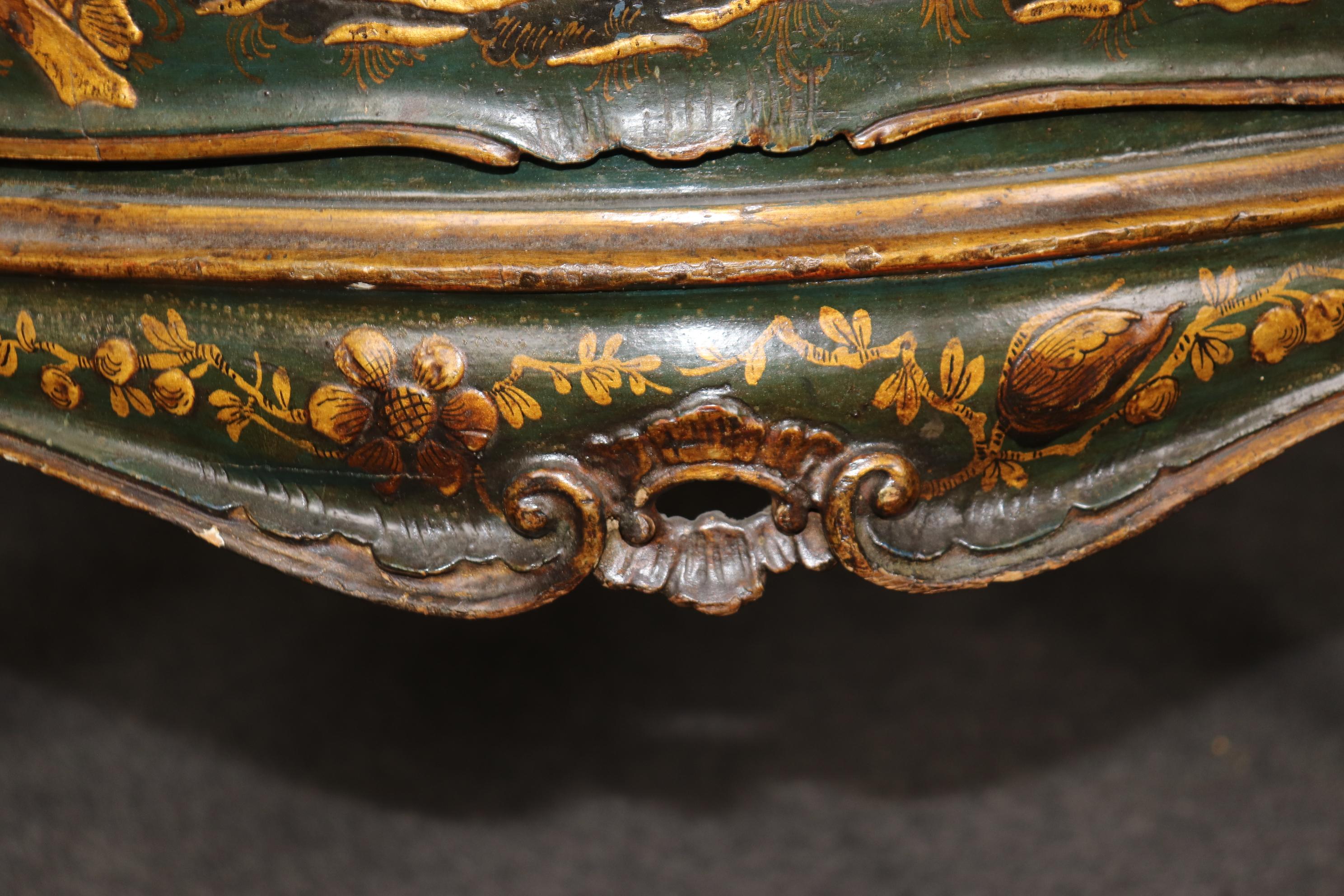 Outstanding Pair 18th Century Italian Chinoiserie Paint Decorated Commodes For Sale 3