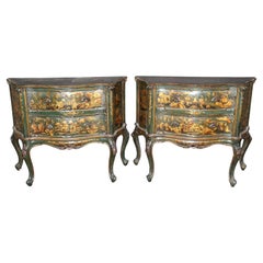 Outstanding Pair 18th Century Italian Chinoiserie Paint Decorated Commodes