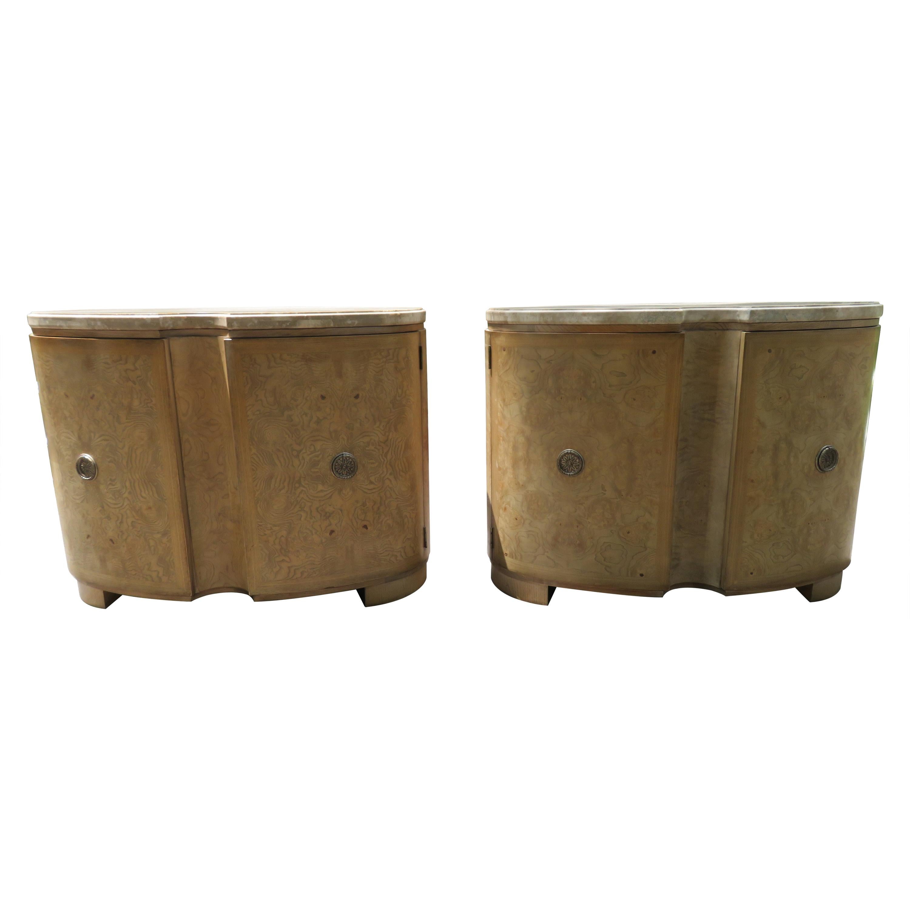 Outstanding Pair Drexel-Heritage "Insignia" Ash Burl Travertine Bachelors Chests For Sale