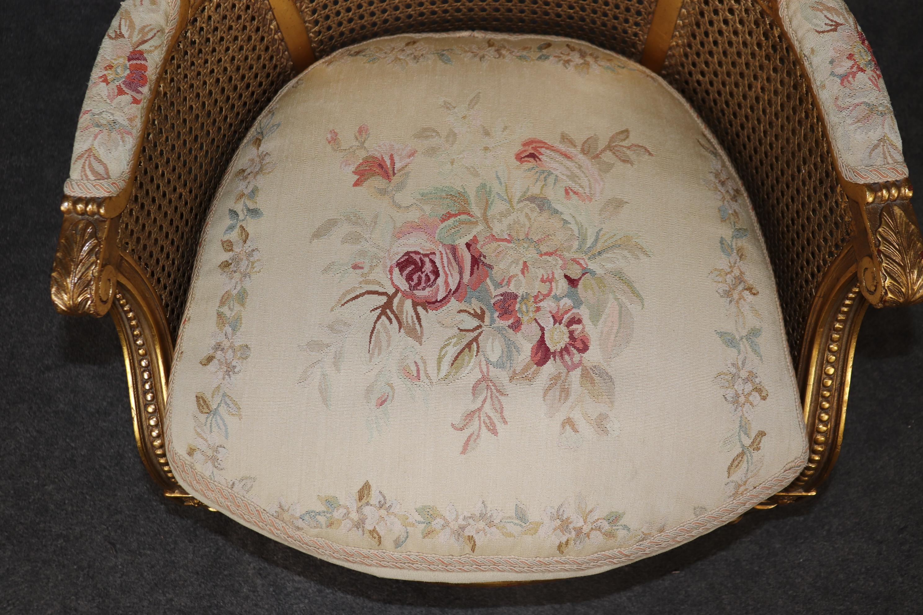 Outstanding Pair Luminous French Giltwood Cane Louis XVI Bergere Chairs 9