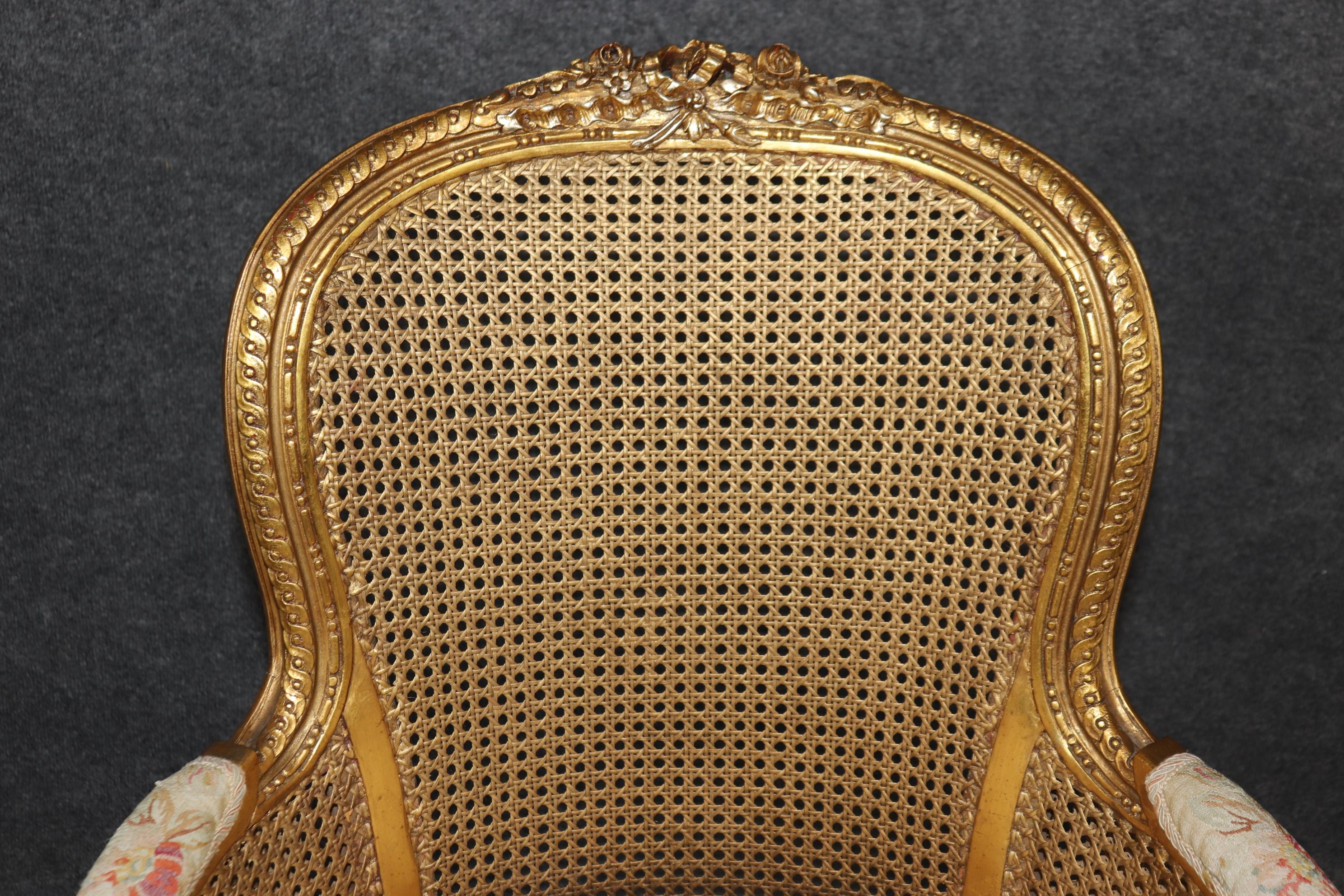 Outstanding Pair Luminous French Giltwood Cane Louis XVI Bergere Chairs 10
