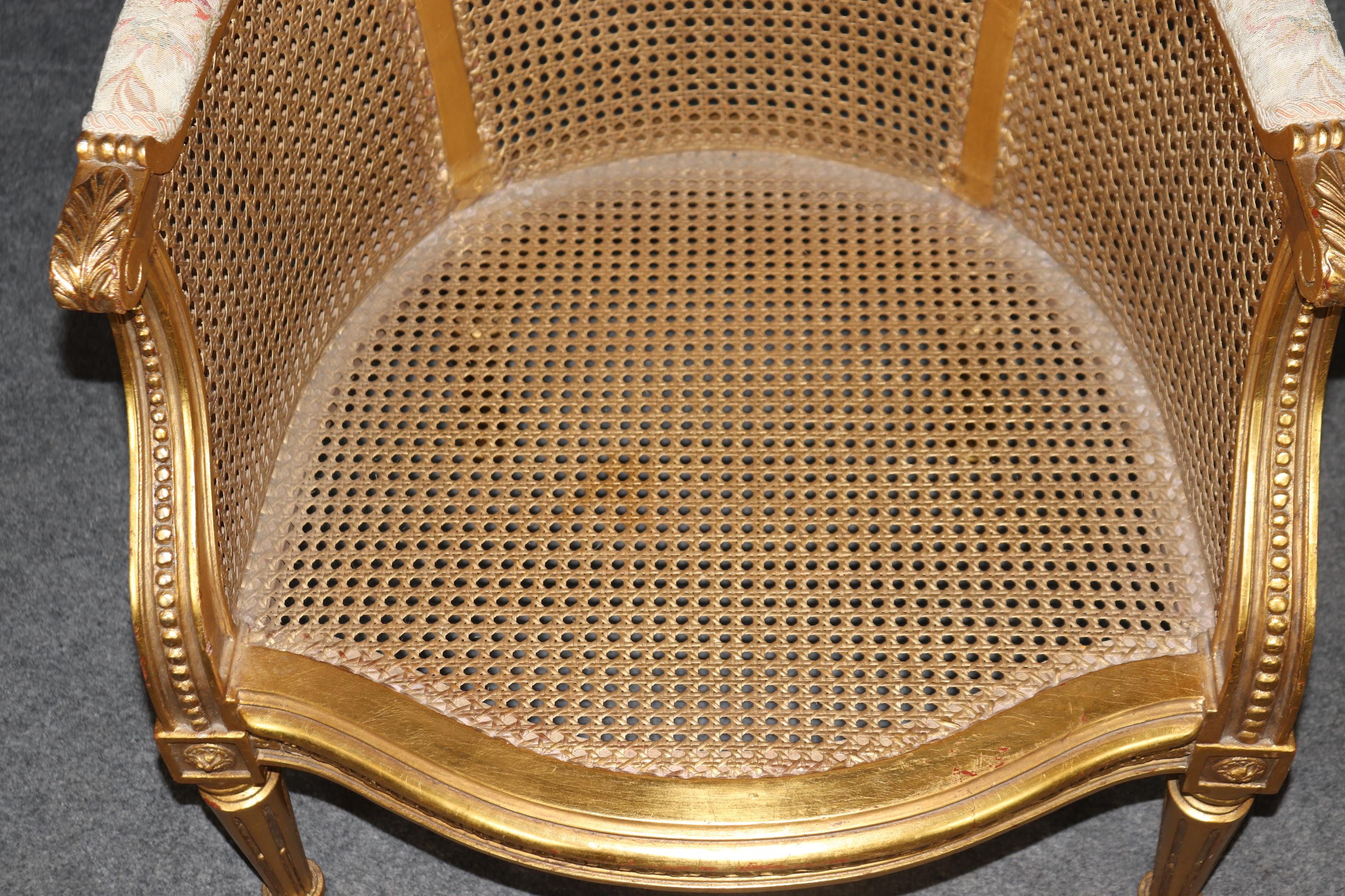 Outstanding Pair Luminous French Giltwood Cane Louis XVI Bergere Chairs 11