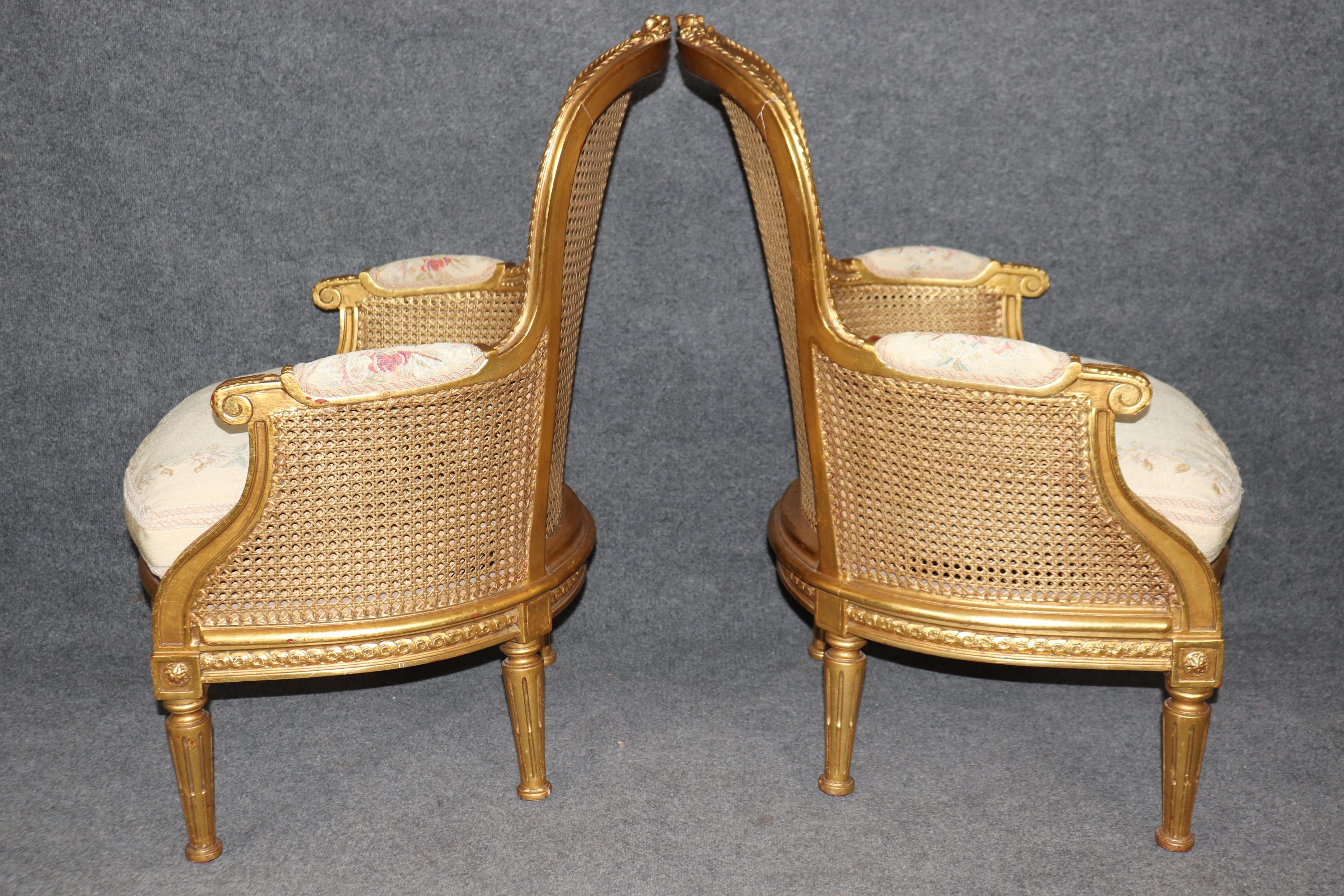 Outstanding Pair Luminous French Giltwood Cane Louis XVI Bergere Chairs In Good Condition In Swedesboro, NJ