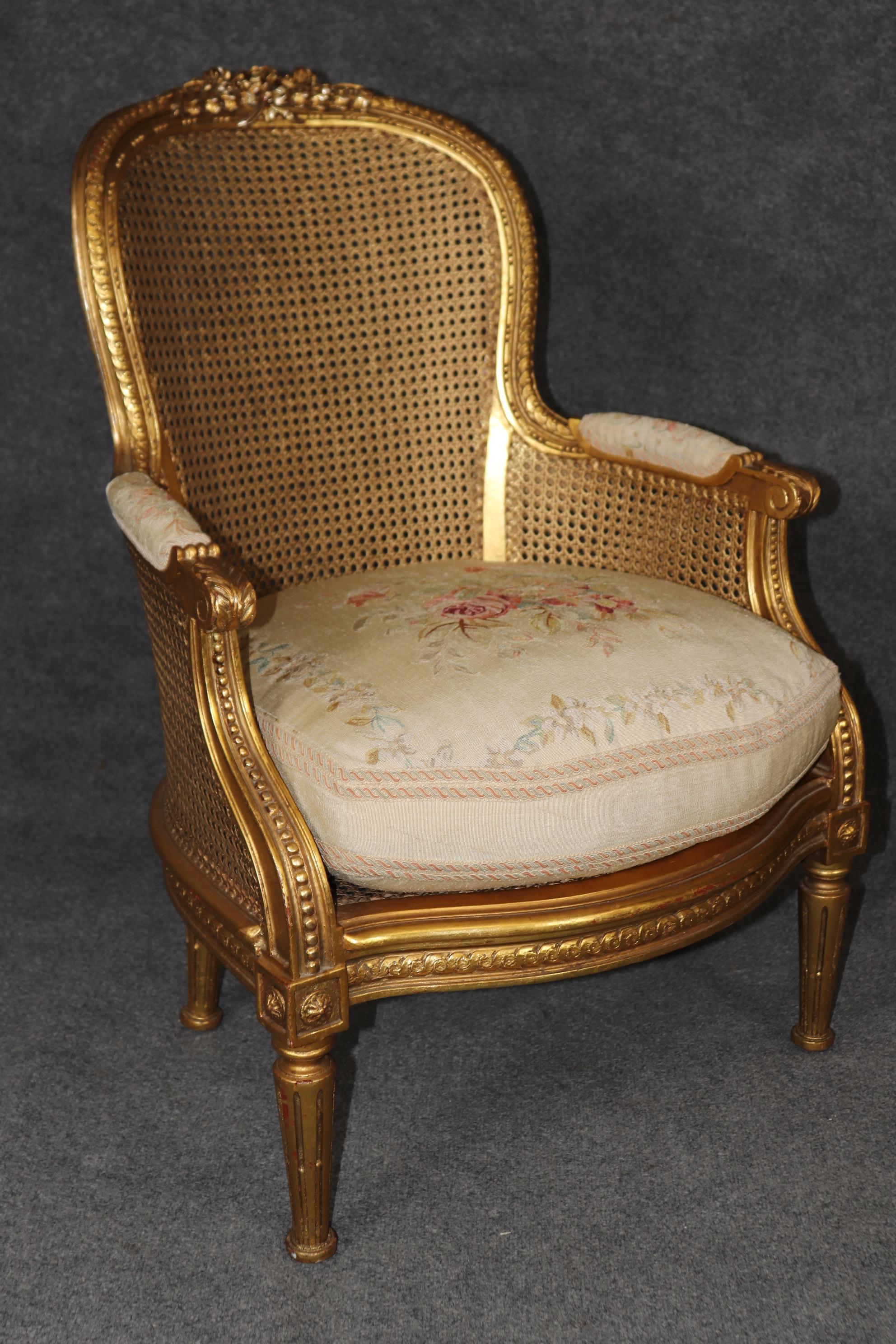 Outstanding Pair Luminous French Giltwood Cane Louis XVI Bergere Chairs 2
